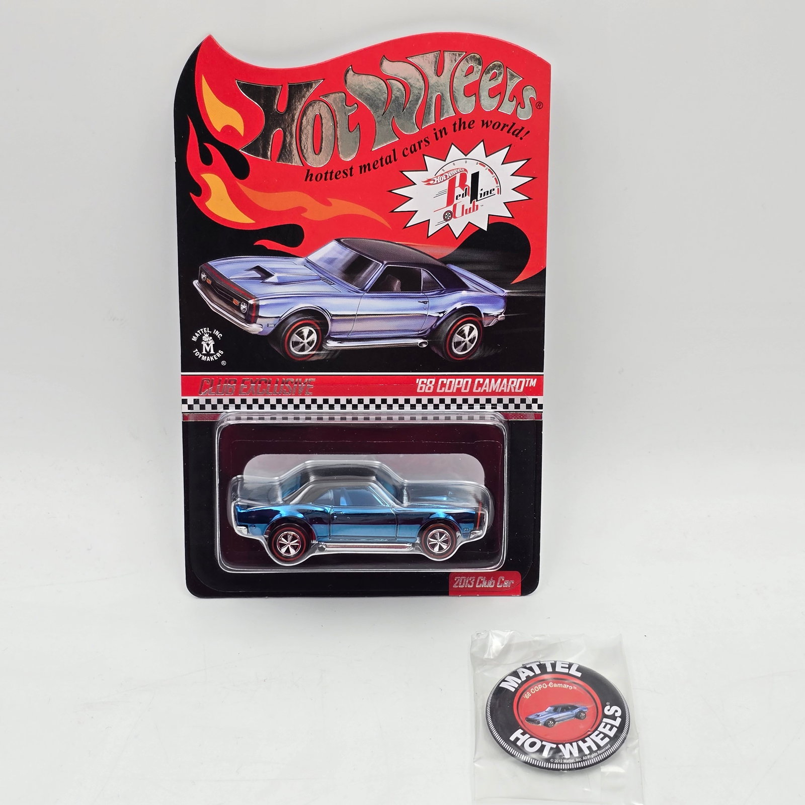 Hot Wheels RLC COPO Camaro: Hot Wheels 2013 RLC 68 COPO Camaro with button - 3224/4000 Car appears to be excellent to near mint with no issues of note Card is excellent but may have edge dings and/or wear in spots, blister is cr