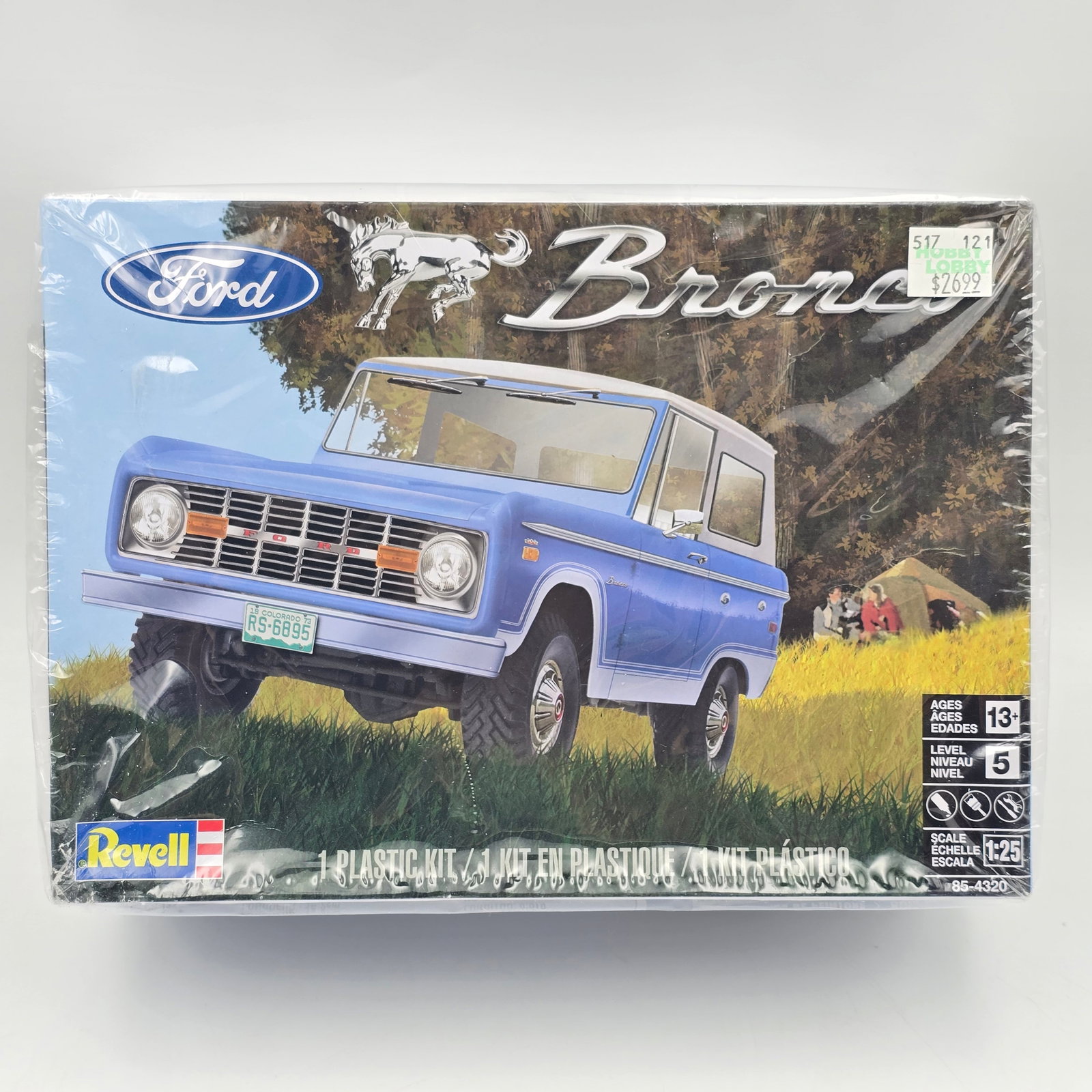 Revell Ford Model Kit: This lot includes a Revell Ford Bronco model kit (2021) With box and looks to be complete and unassembled. The box seems to be in good condition, no obvious damage, might have some shelf/storage