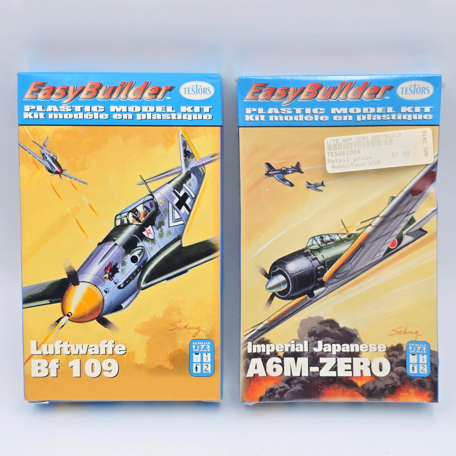Pair Testors Plane Model Kits: This lot includes two Testors Model kits, both with the box and appear to be complete and unassembled. 1- Luftwaffe BF - 109 (2003), Looks to have most pieces, includes decal sheet and instructions.