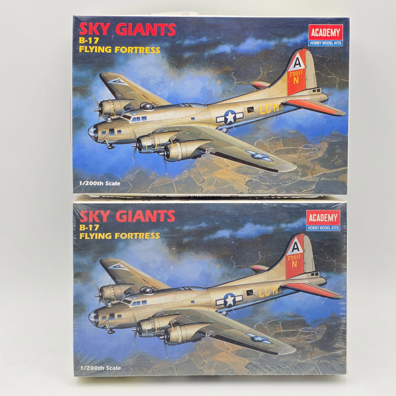 Pair of Plane Model Kits: Pair of Academy Sky Giants B-17 Flying Fortress Model kits (1990), both include box. 1- Appears to be factory sealed/unopened 1- Appears to be unassembled and some pieces are detached from the t