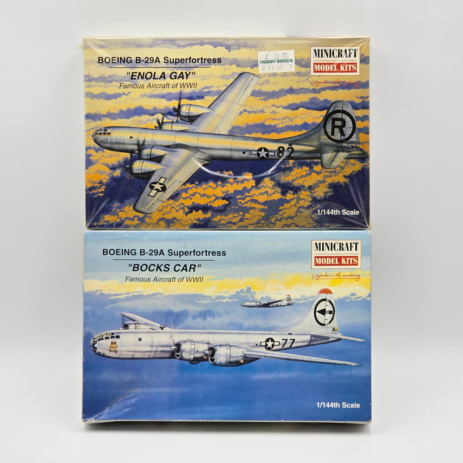 Pair of Minicraft Model Kits: Pair of Minicraft Model kits, both with box and look to be unassembled. 1- Boeing B 29-A Superfortress "Enola Gay" (2002) - Pieces look to be factory seald/unopened. Includes intructions, no