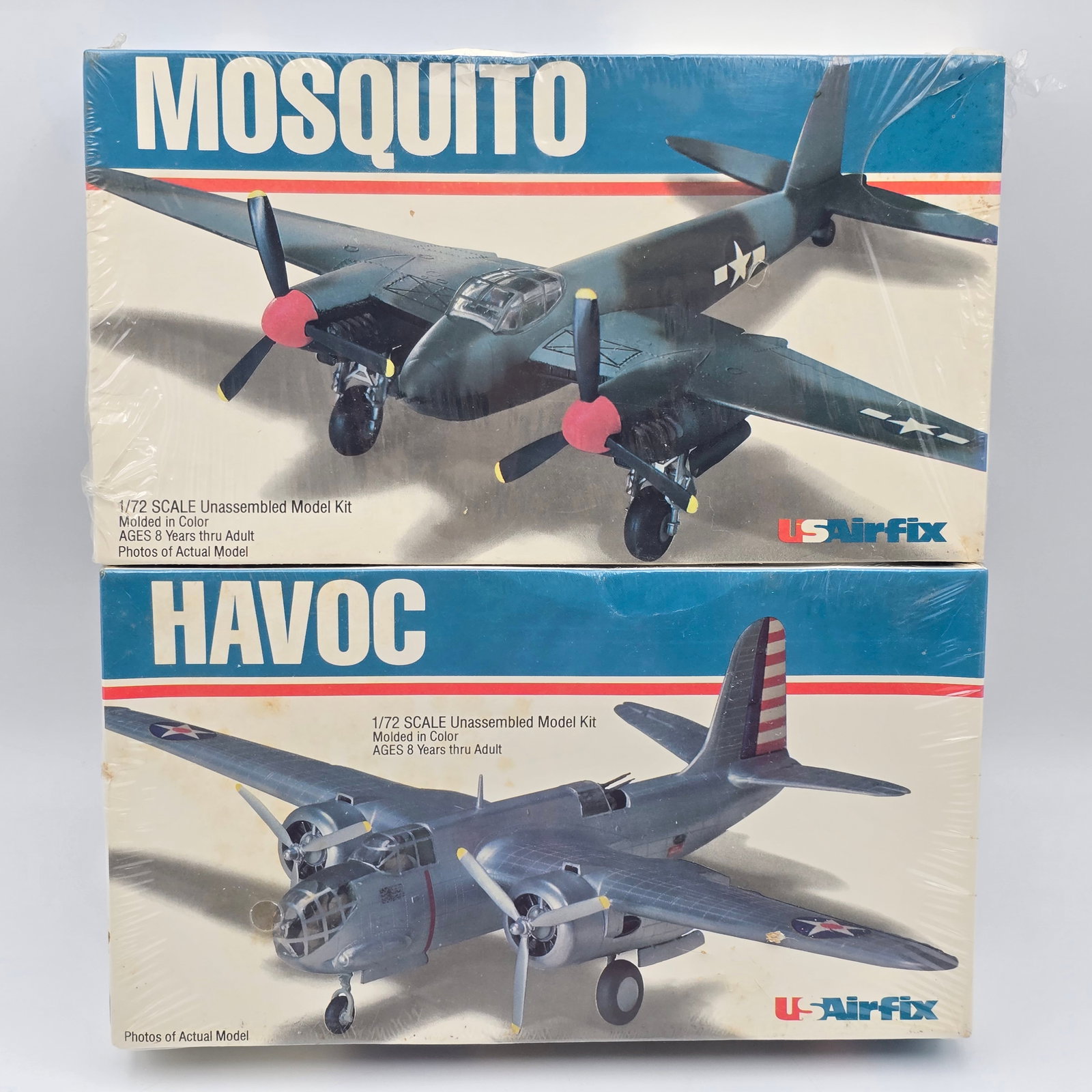 Pair of USA Arifix Model Kits: Pair of USA Airfix Model Kits, both have box and look to be complete and unassembled. 1- Mosquito (1979) 1- HAVOC (1979) Both Models appear to be factory sealed/unopened. Mosquito box does have a smal