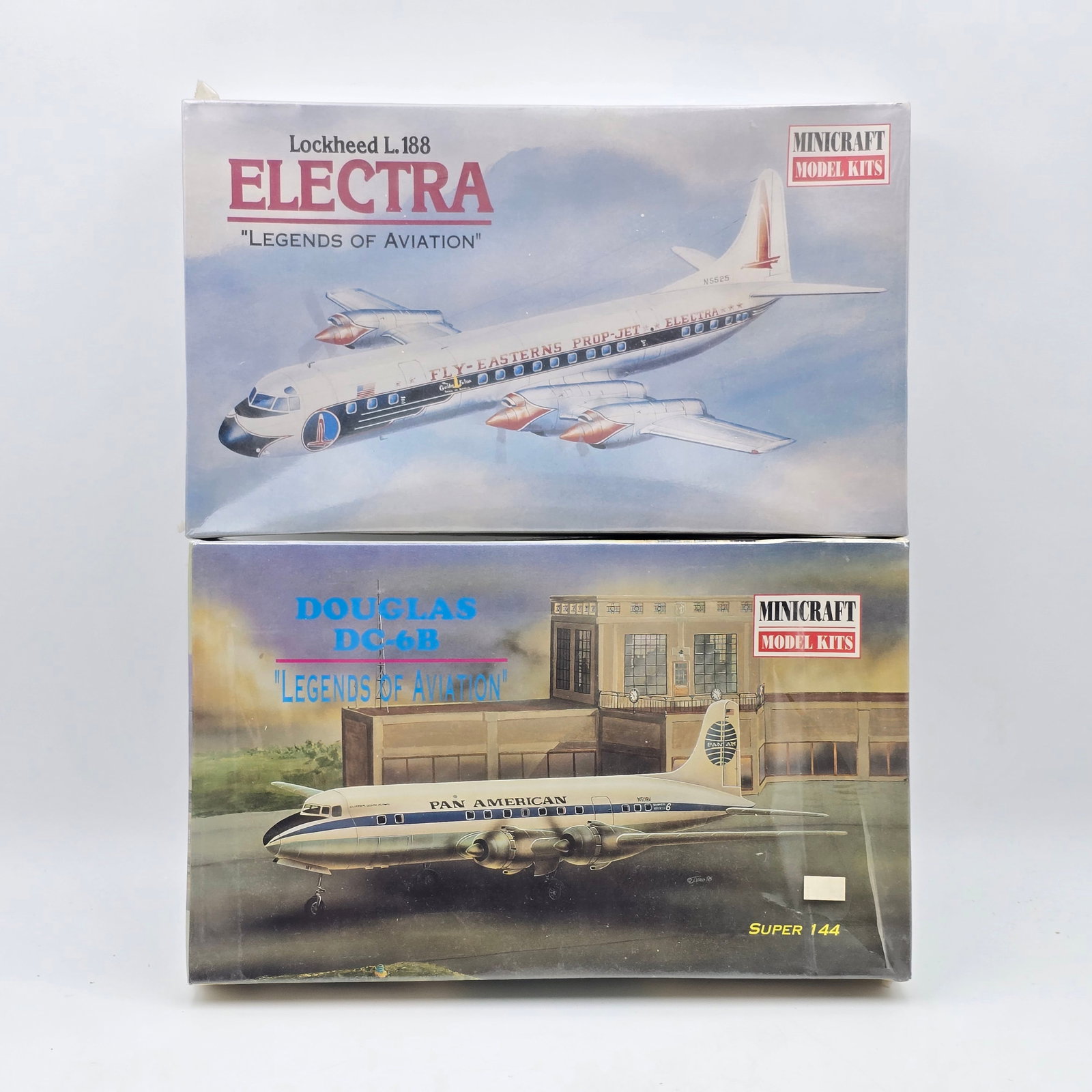 Pair of Minicraft Model Kits: Pair of Minicraft Model kits, both with box and look to be complete and unassembled. 1- Lockheed L. 188 Electra (1997) 1- Douglas DB-6B (1997) Both models look to be factory sealed/unopened and