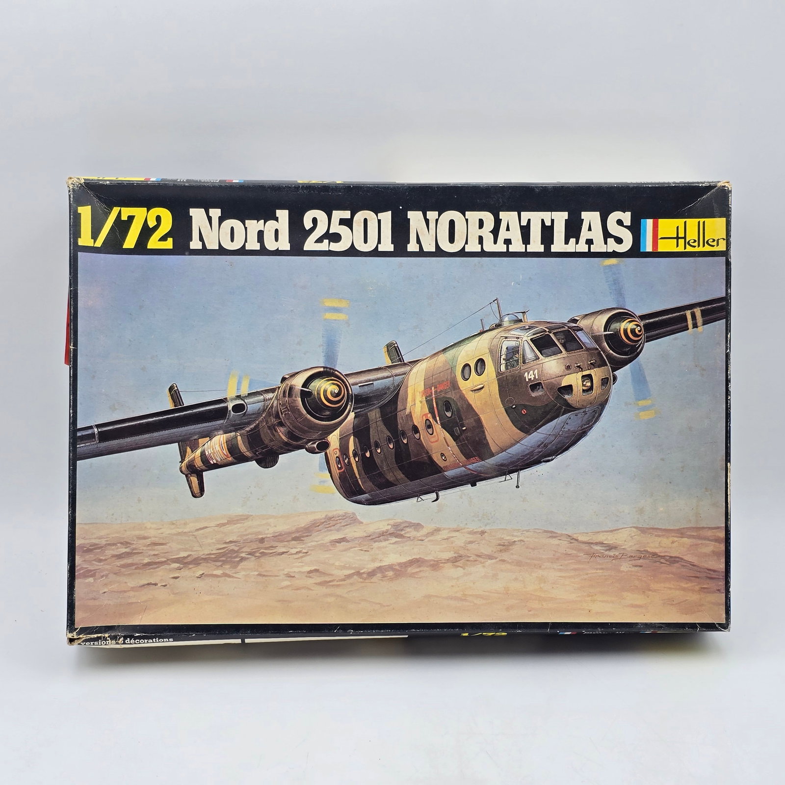 Heller Plane Model Kit: Heller Plane Model Kit, with box and looks to be complete and unassembled. 1- Nord 2501 Noratlas All pieces look to be factory sealed/unopened. Includes instructions and decal sheets. Box