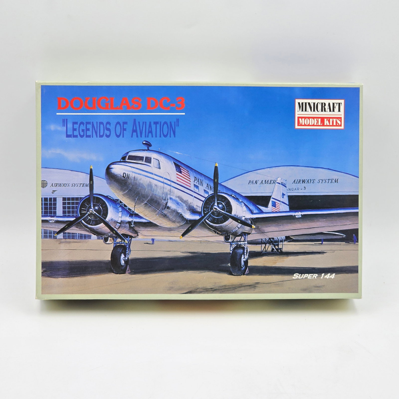 Minicraft Plane Model Kit: Minicraft Plane Model Kit, with box and looks to be complete and unassembled. 1- Douglas DC-3 (1996) Pieces look to be Factory sealed/unopened. Includes instructions and decal sheets. The box has