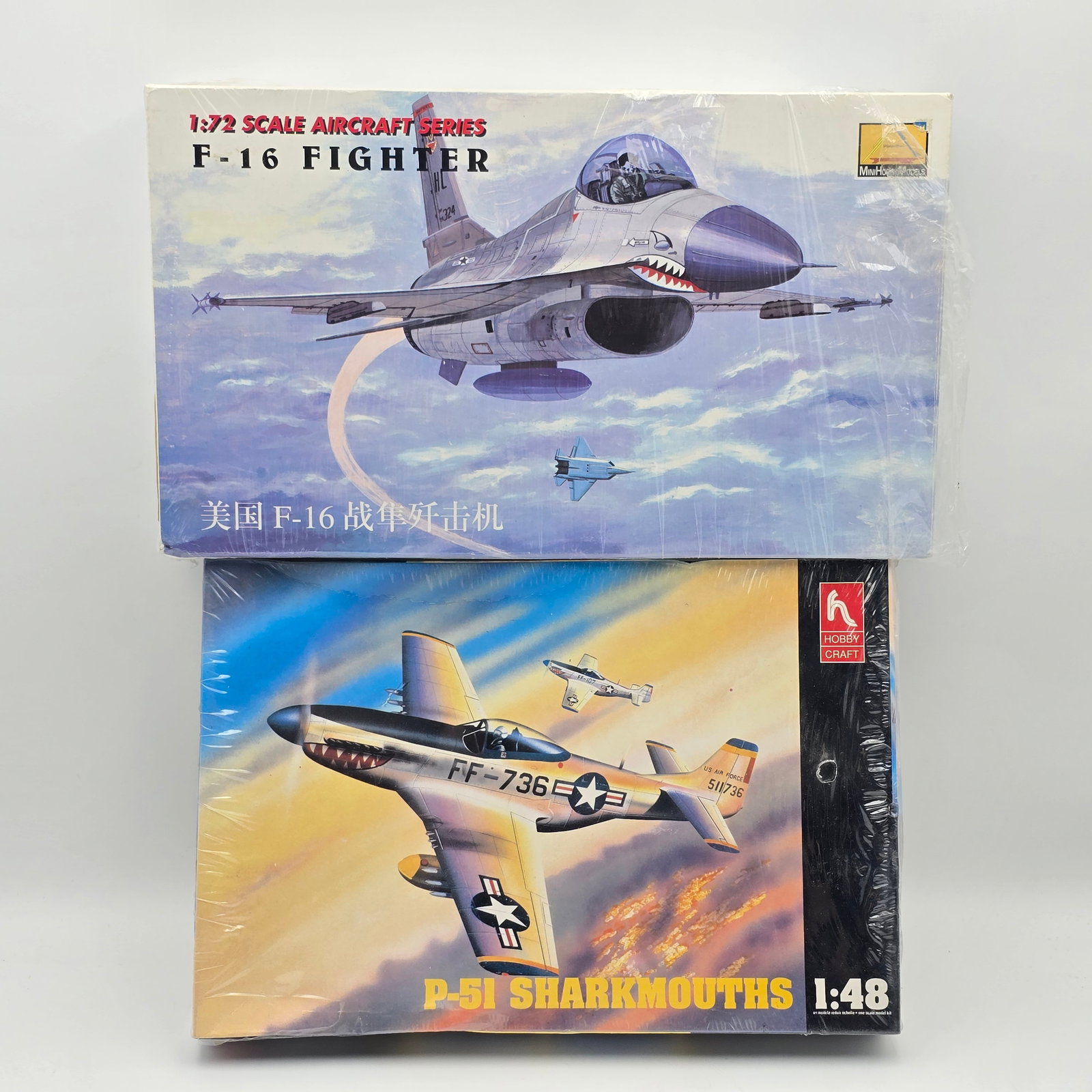 Pair of Jet Model Kits: Pair of Jet Model Kits, one Hobby craft and one Mini hobby crafts. Both with box and look to be complete and unassembled. 1- F-16 Fighter (1999) - Pieces look to be factory sealed/unopened.