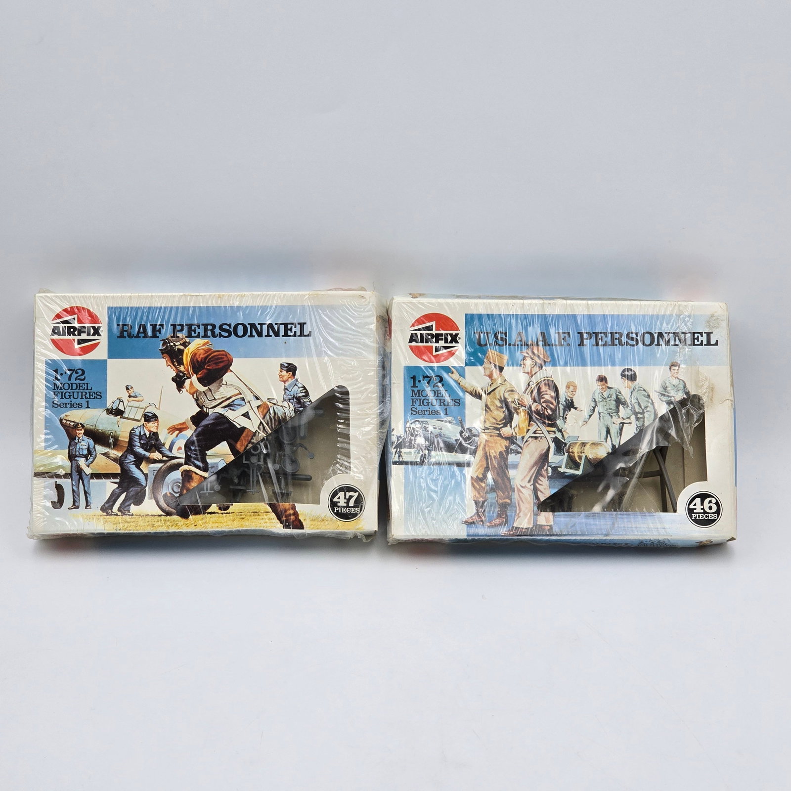 Pair of Airfix Personnel: Pair of Airfix Personnel, both with box and look to be complete. 2- U.S.A.A.F Personnel - pieces look to be in good condition. Both boxes seem to have some shelf/storage wear. See photos