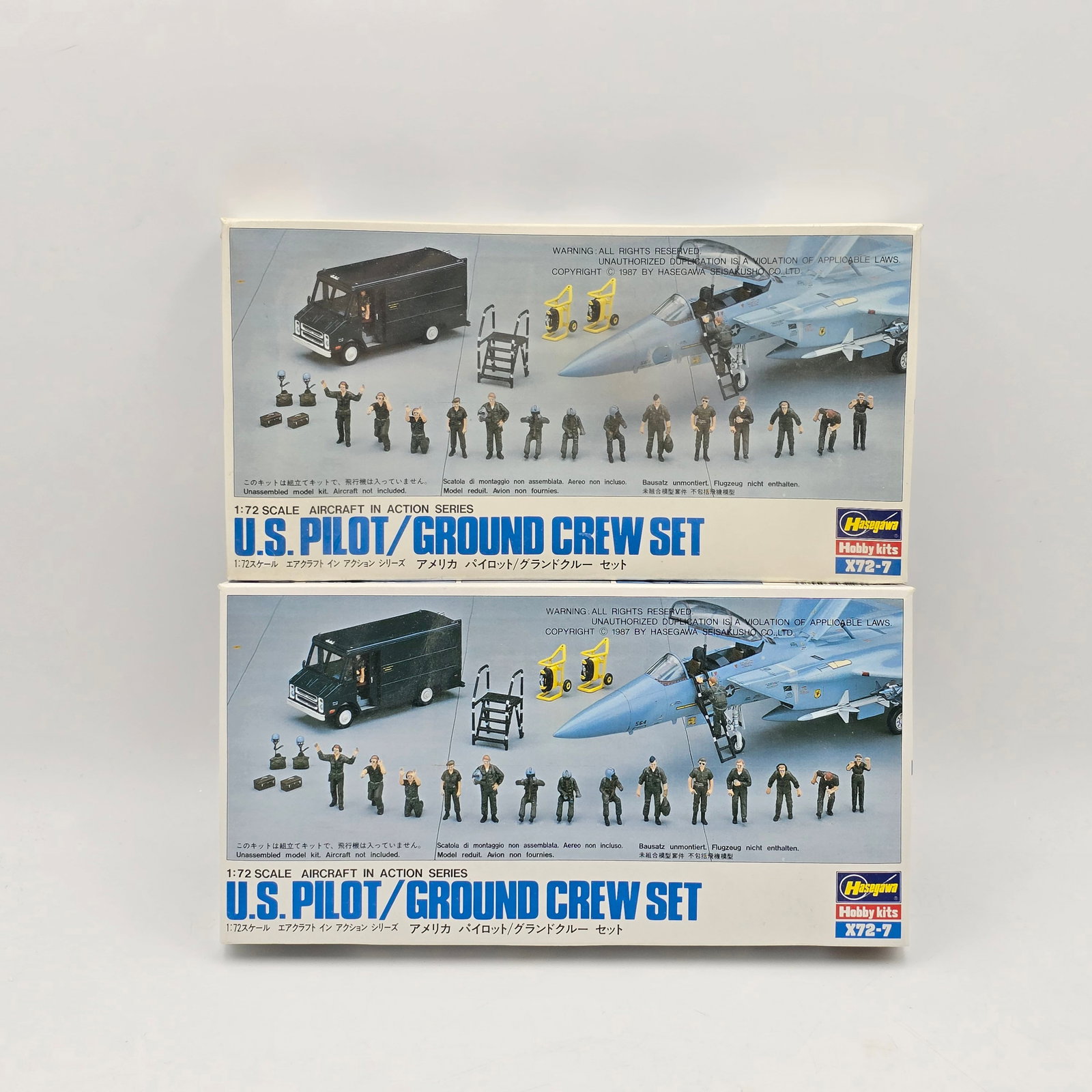 Pair of Hasegawa Model Crew Sets: Pair of Hasegawa Crew Sets, both with the box and look to be complete and unassembled. 2- U.S Pilot /Ground Crew Set- One box is sealed, one box is not. Pieces in one are factory