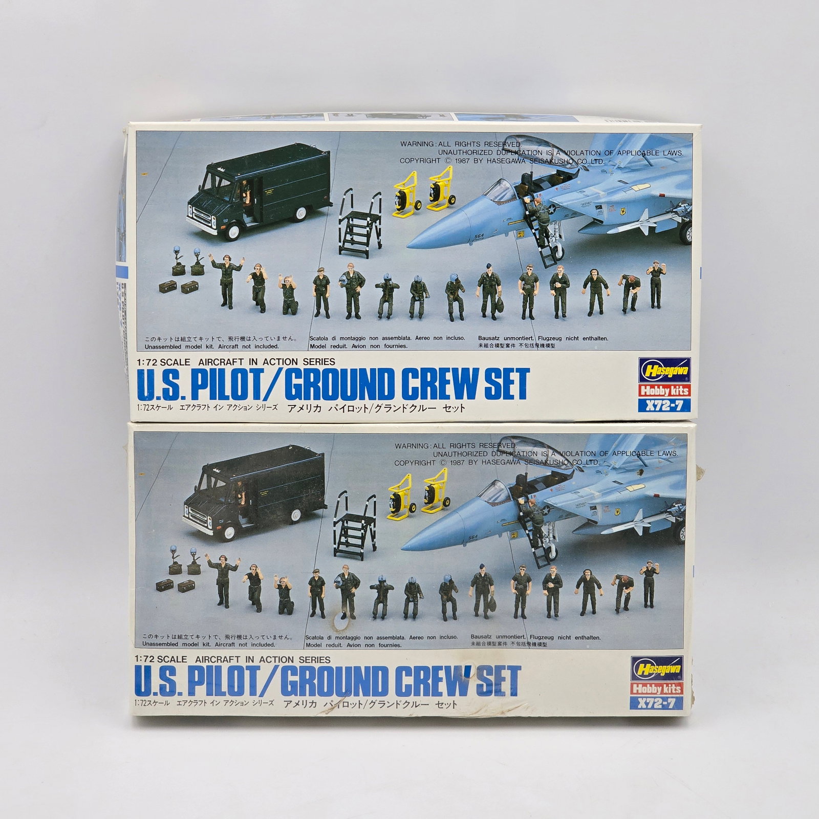Pair of Hasegawa Model Crew Sets: Pair of Hasegawa Crew Sets, both with the box and look to be complete and unassembled. 2- U.S Pilot /Ground Crew Set- One box is sealed, one box is not. Pieces in one are factory