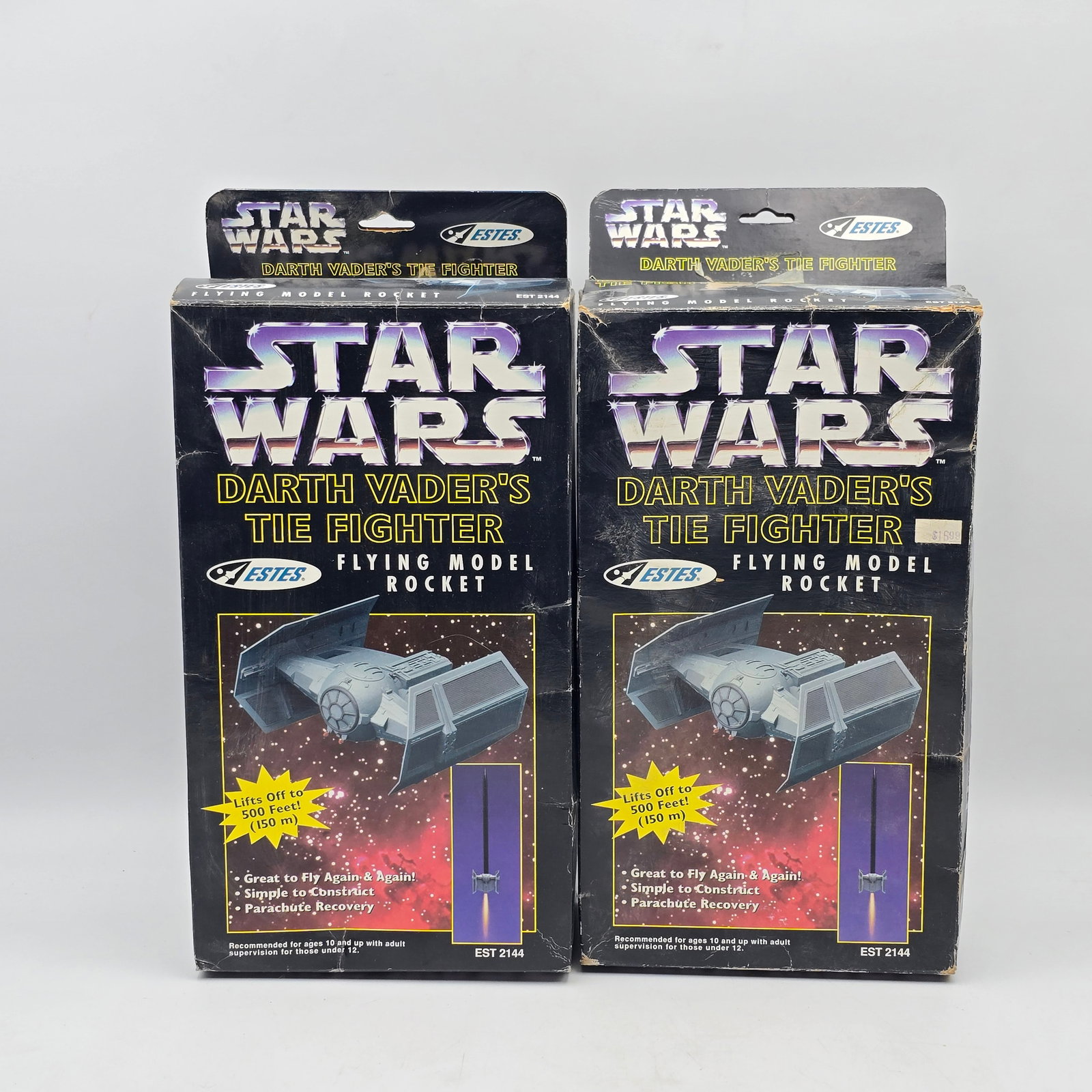 Pair of Estes Star Wars Rocket Kits: Estes Star Wars Model Rocket kit Darth Vader Tie Fighter lot of 2 Kits appear to be factory packed and intact, though tape seals may be broken Packages are in good condition, may have shelf/storage