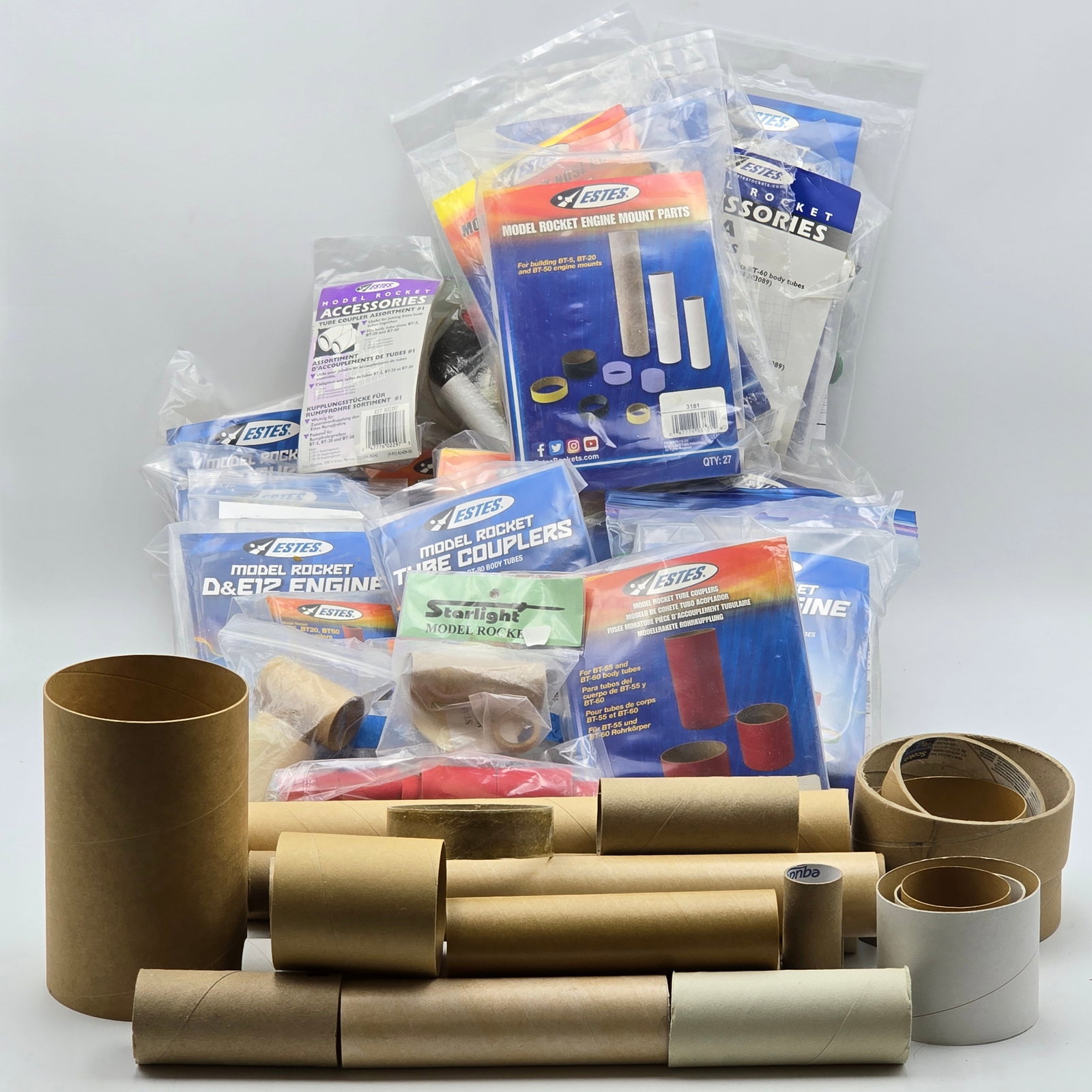 Model Rocket Tube Coupler Lot: Model Rocket tube and coupler assortment lot, this is mainly coupling tubes as seen These appear to be in good condition, ready to use for your model building project, many Estes sealed bags included