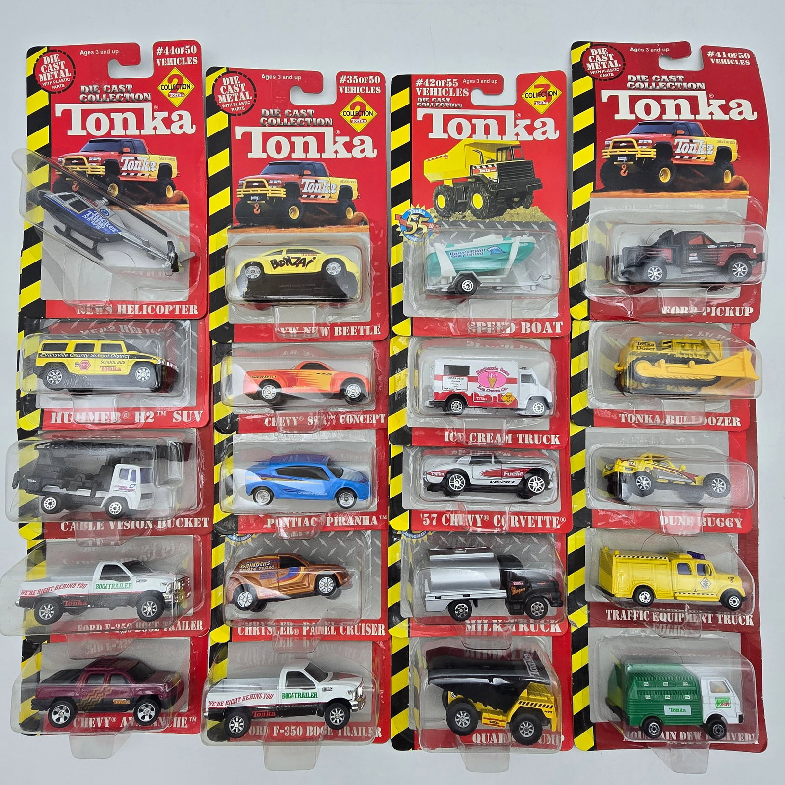 Lot of 20 Tonka Diecast Vehicles: Lot of 20 Assorted Tonka diecast cars. All blisters look to be attached to the cards, most are nice and clear. Most look to be in good condition with no major cracks, tears or rips to the card or blis