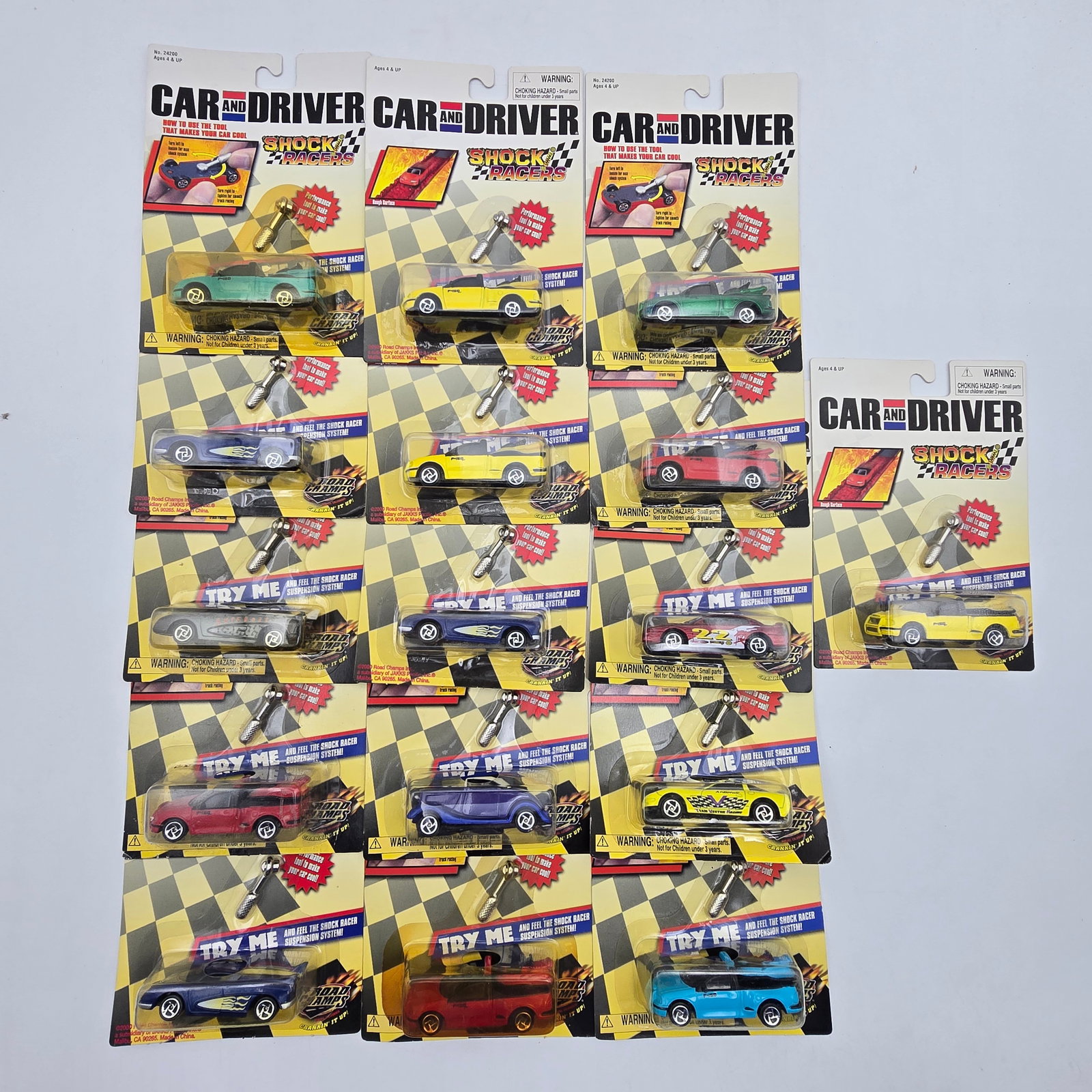 Car & Driver Lot of 16 Diecast Vehicles: Lot of 16 Assorted Car and Driver diecast cars. All blisters look to be attached to the cards, most are nice and clear with some yellowing. Most look to be in good condition with no major cracks, tear