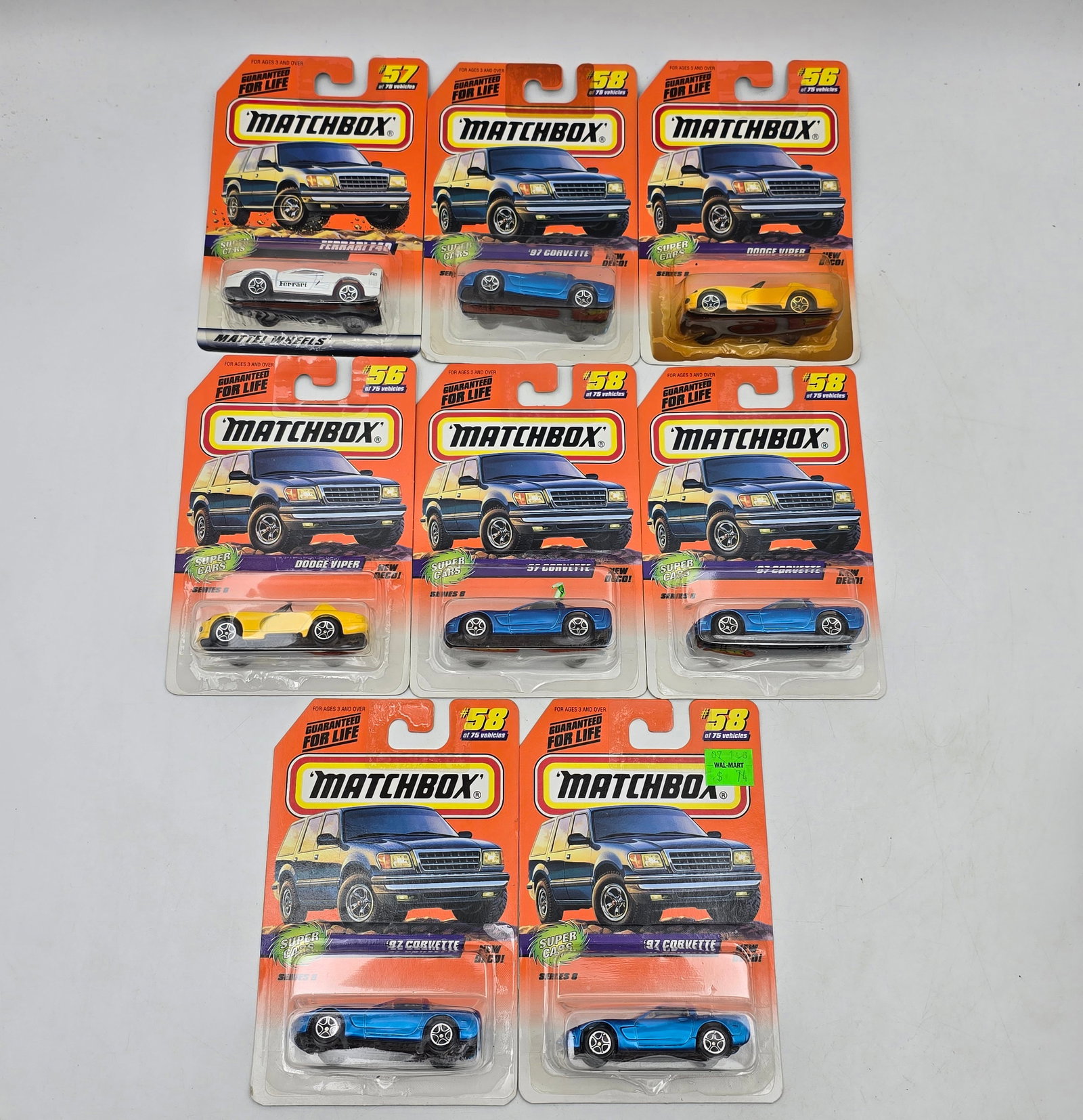 Matchbox 1-75 Series Lot of 17: Lot of 17 Matchbox Diecast Vehicles from the 1-75 Series including: 1- Dodge Viper (multiple) 2- Corvette (multiple) 3- Ferrari F40 4- Porsche 911 GT1 5- â€?57 Corvette