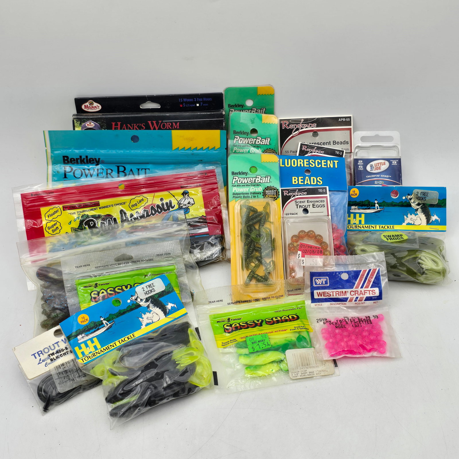 Fishing Lures Lot 18pc Soft Bait: Lot of 18 Packs of Fishing Lures & Bait including: 1- Berkley PowerBait & Soft Plastic Baits Packs 2- Assorted Soft Baits & Worms Packs (multiple brands) 3- Trout Eggs & Fluorescent