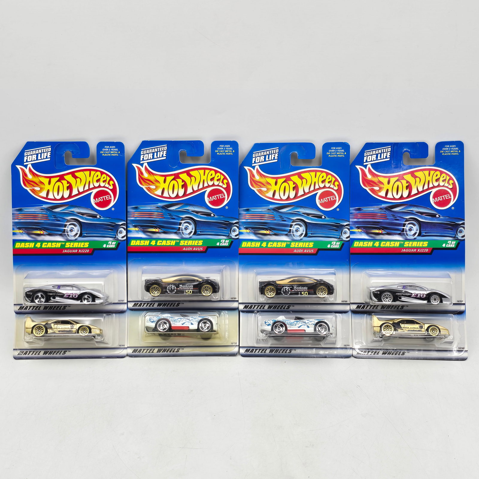 Pair of Hot Wheels Series Sets: Lot of 8 Hot Wheels Diecast Vehicles from the Dash 4 Cash Series including: 1- Jaguar XJ220 2- Ferrari F40 3- Audi Avus Quattro 4- Dodge Viper RT/10 Includes 2 complete sets