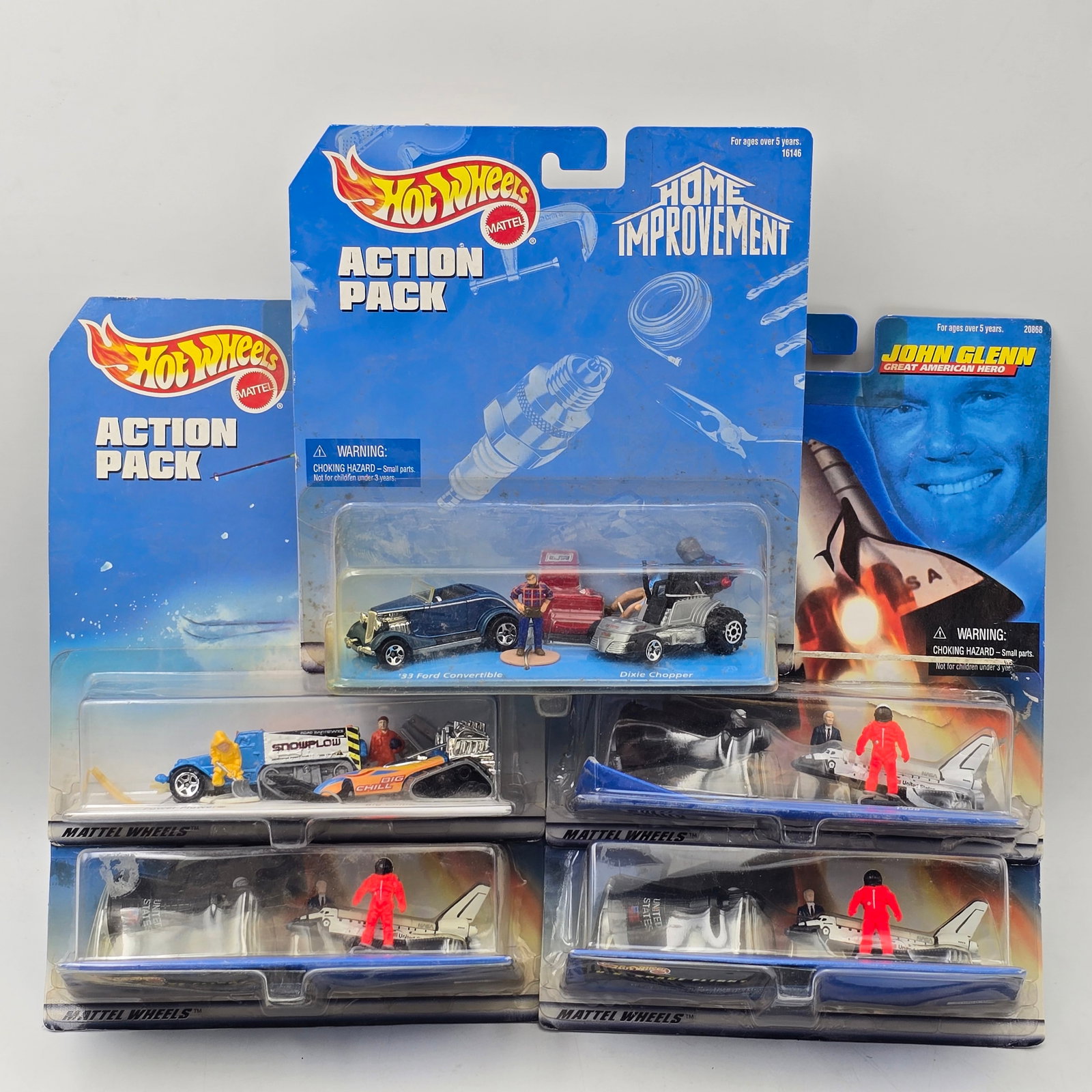 Lot of 5 Hot Wheels Action Packs. Includes multiple themed sets, including Home Improvement, Snow (1 of 8)