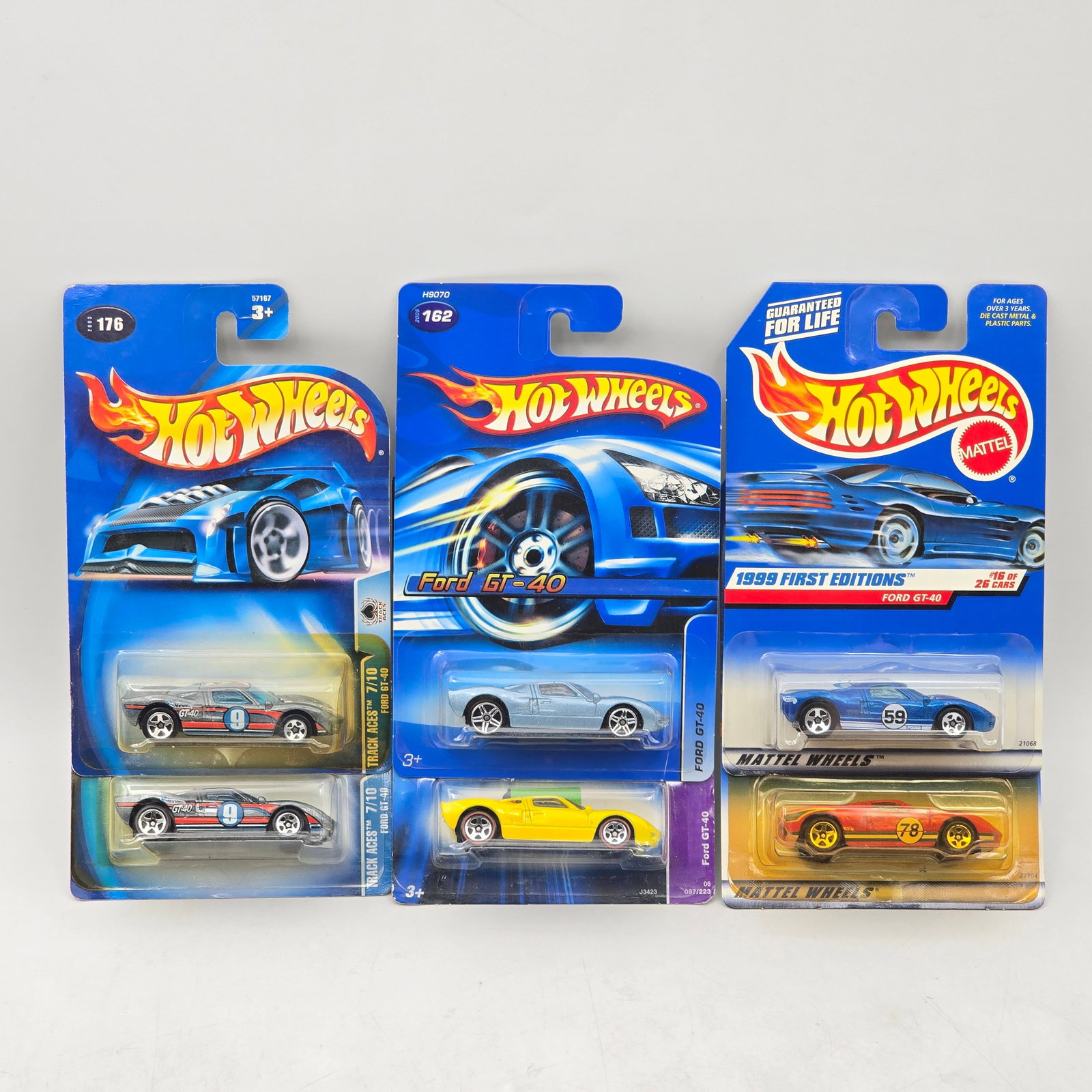 Lot Of 6 Hot Wheels Ford GT Models: Lot of 6 Hot Wheels diecast Ford GT castings. Includes multiple examples with varied deco and color schemes, spanning different series releases. All items are unopened in original blister packaging. P