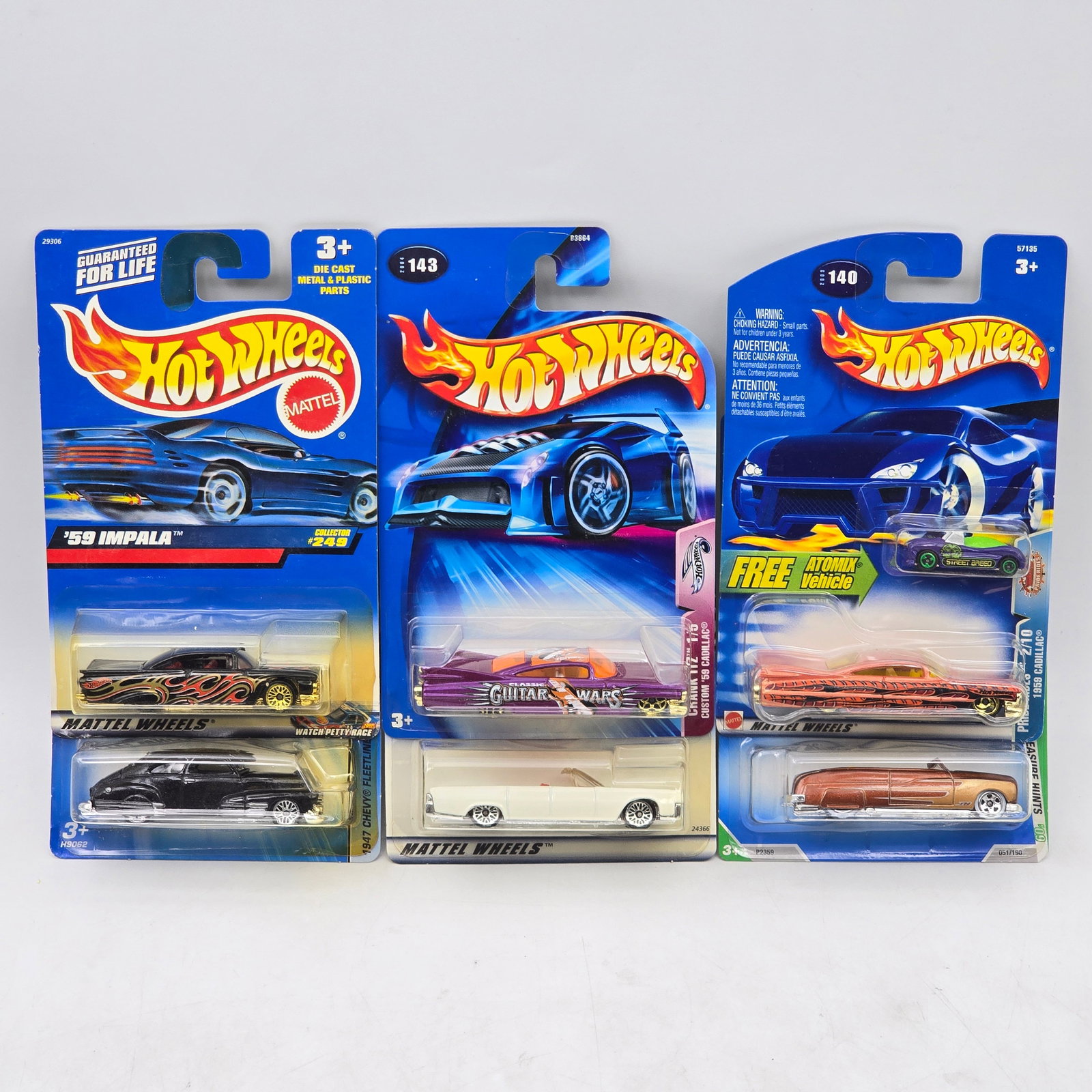 Lot Of 6 Hot Wheels Diecast Vehicles Mix: Lot of 6 Hot Wheels diecast vehicles featuring a mix of castings. Includes custom builds and classic-inspired designs, highlighted by a â€™49 Merc Treasure Hunt example. All items are unopened