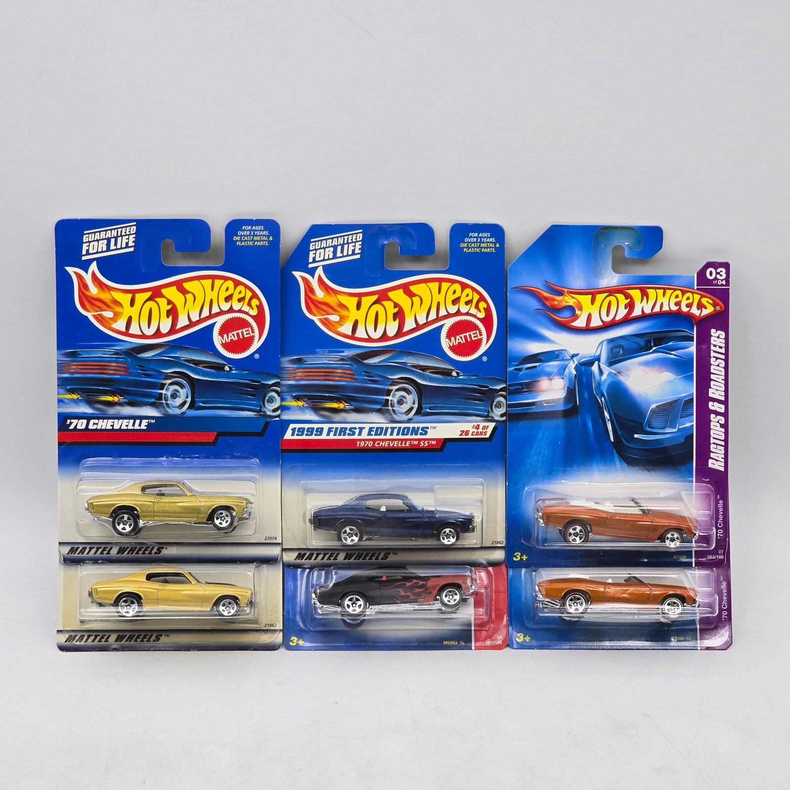 Lot Of 6 Hot Wheels Chevelle Models: Lot of 6 Hot Wheels diecast Chevrolet Chevelle castings. Includes a mix of classic Chevelle designs in gold, blue, and custom deco variations, showcasing this iconic muscle car across multiple release