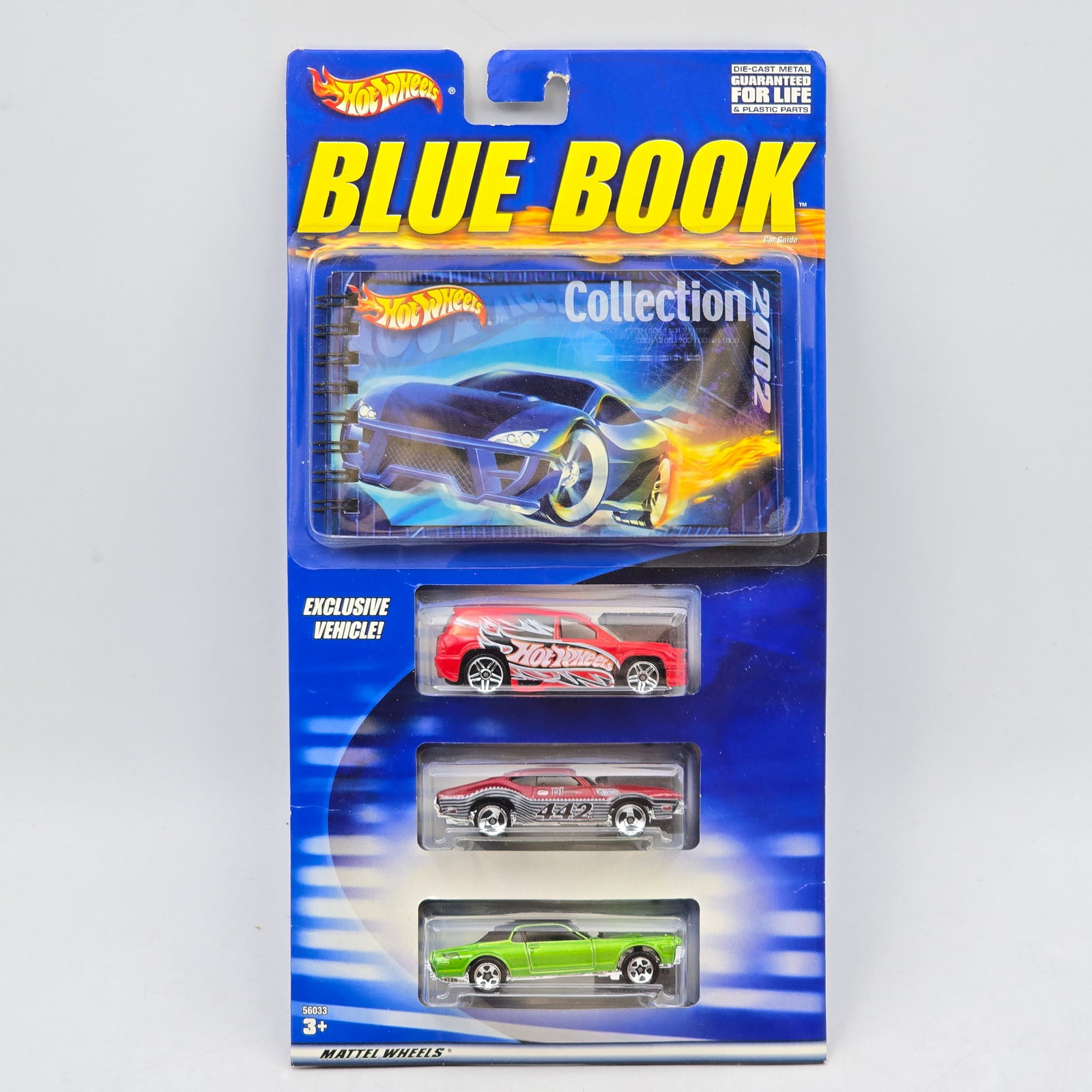 Hot Wheels â€?Blue Bookâ€? Collection Set: Hot Wheels diecast multi-car set from the â€?Blue Bookâ€? Collection series. Includes three vehiclesâ€”featuring muscle and custom-style castings in red, black, and greenâ&eur