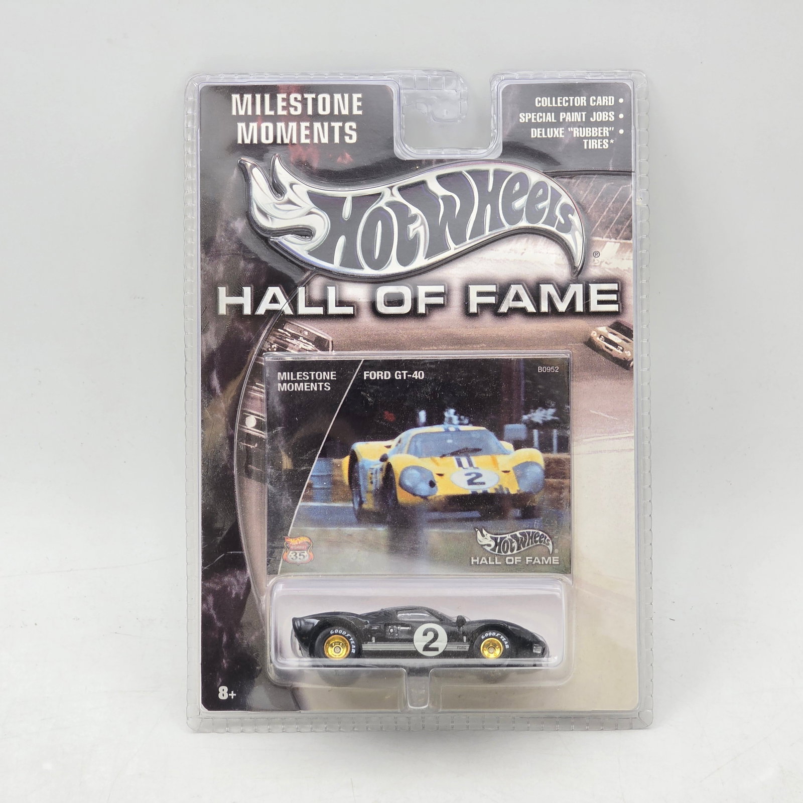 Hot Wheels Hall of Fame Ford GT-40: Hot Wheels Hall of Fame Milestone Moments release featuring the legendary Ford GT-40 in premium collector packaging with matching collector card artwork. This collector-oriented release includes