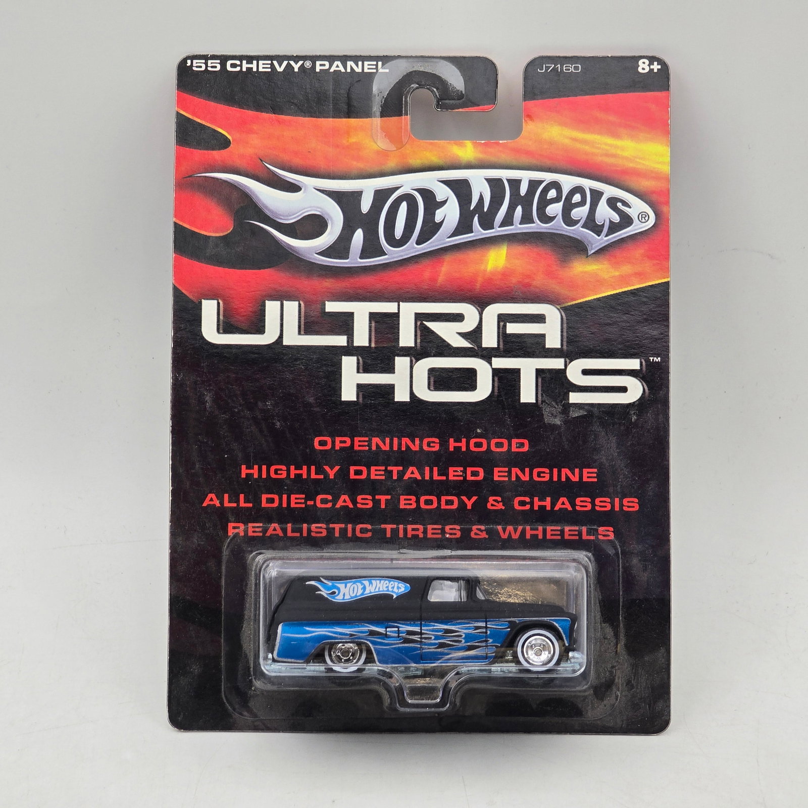 Hot Wheels Ultra Hots: Hot Wheels Ultra Hots release featuring a â€™55 Chevy Panel casting with custom flame graphics in premium collector packaging. This collector-oriented release features an opening hood, highly