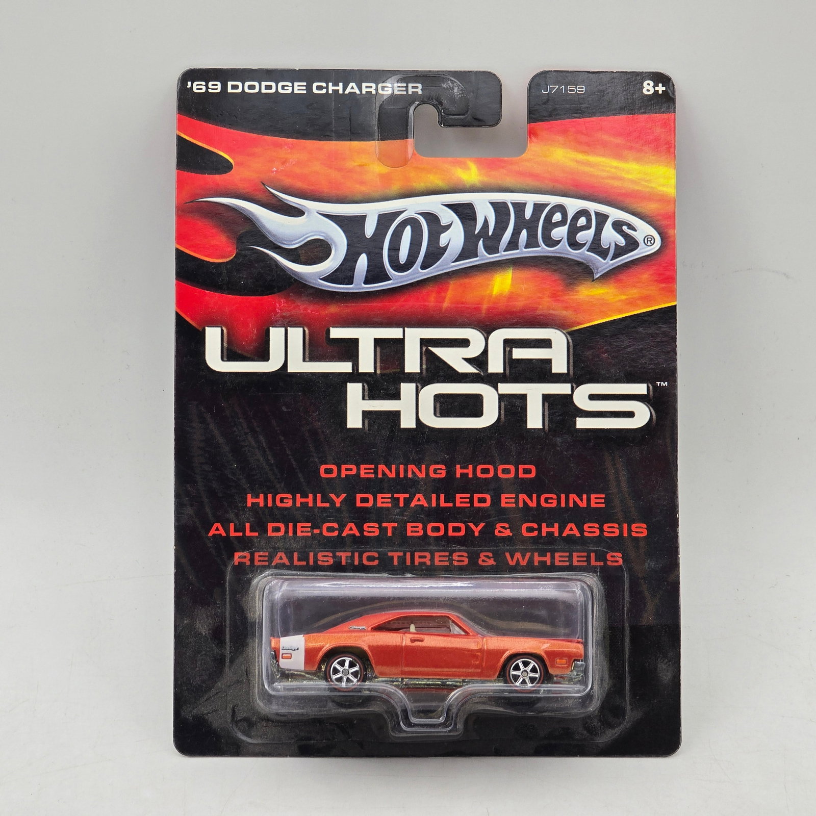 Hot Wheels Ultra Hots Charger: Hot Wheels Ultra Hots release featuring a â€™69 Dodge Charger casting in premium collector packaging. This collector-oriented release features an opening hood, highly detailed engine, all