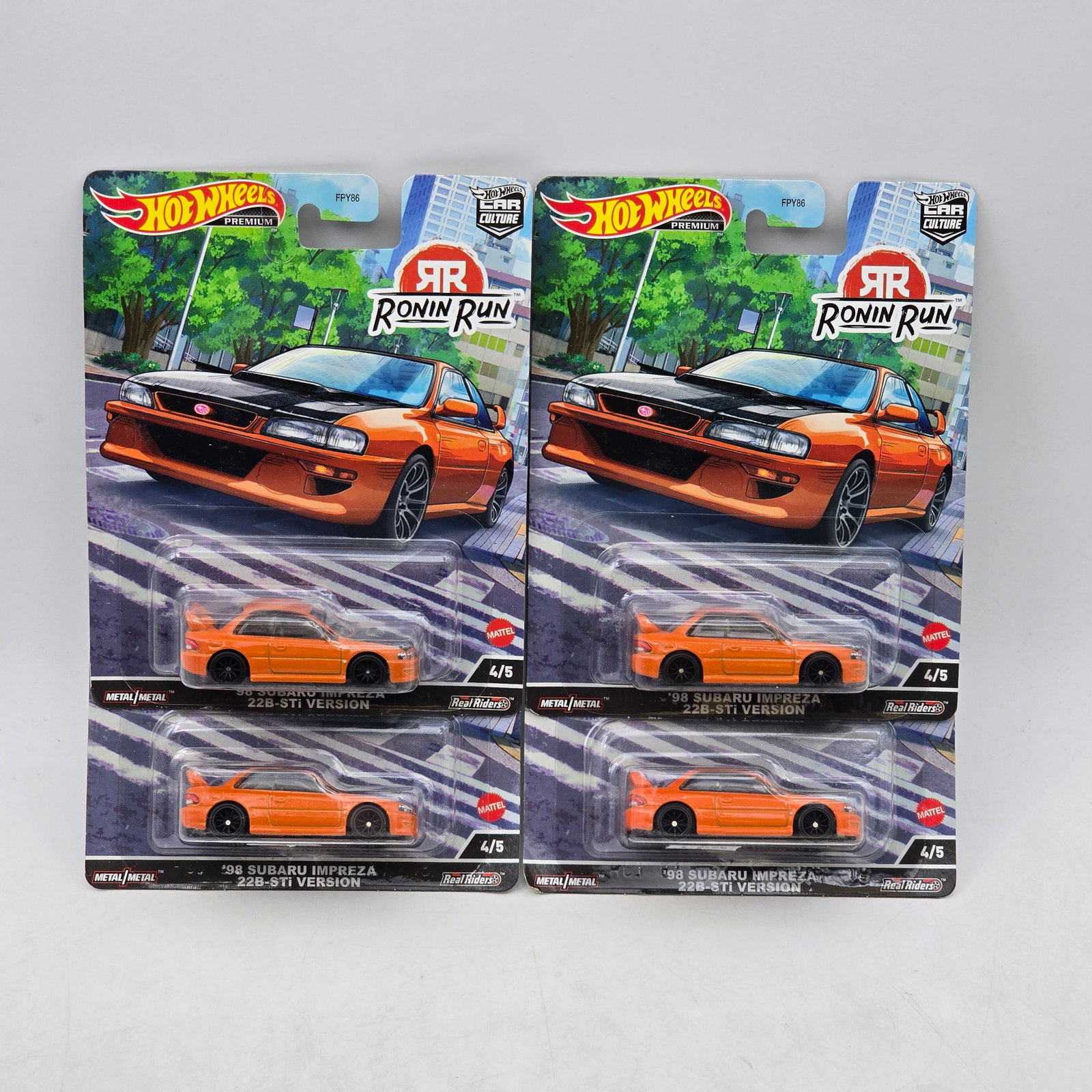Lot of 4 Hot Wheels Ronin Run Premiums: Includes (4) â€™98 Subaru Impreza 22B-STi Version premium models from the Car Culture Ronin Run series. Cars-Appear to be in good condition with clean paint, sharp tampo detail, and no