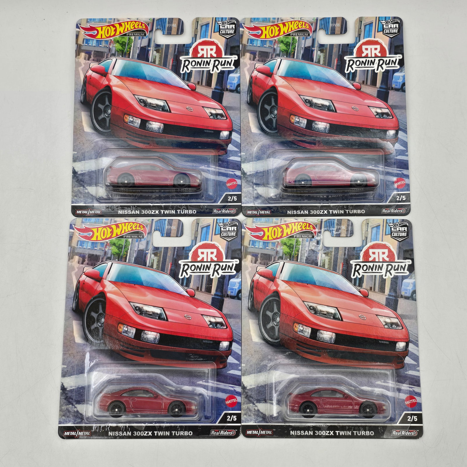 Lot of 4 Hot Wheels Ronin Run Premiums: Includes (4) Nissan 300ZX Twin Turbo premium models from the Car Culture Ronin Run series. Cars-Appear to be in good condition with clean paint, sharp tampo detail, and no obvious wear visible. Cards-