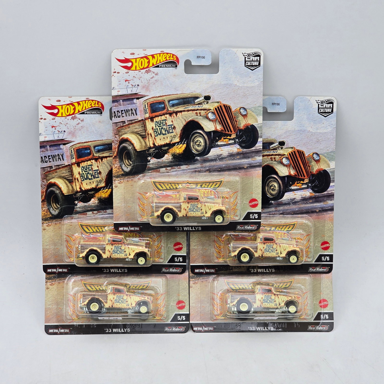 Lot of 5 Hot Wheels Drag Strip Demons: Includes (5) â€™33 Willys premium models from the Car Culture Drag Strip Demons series featuring Rust Bucket graphics. Cars-Look to be in good condition with no notable wear visible. Paint, ta