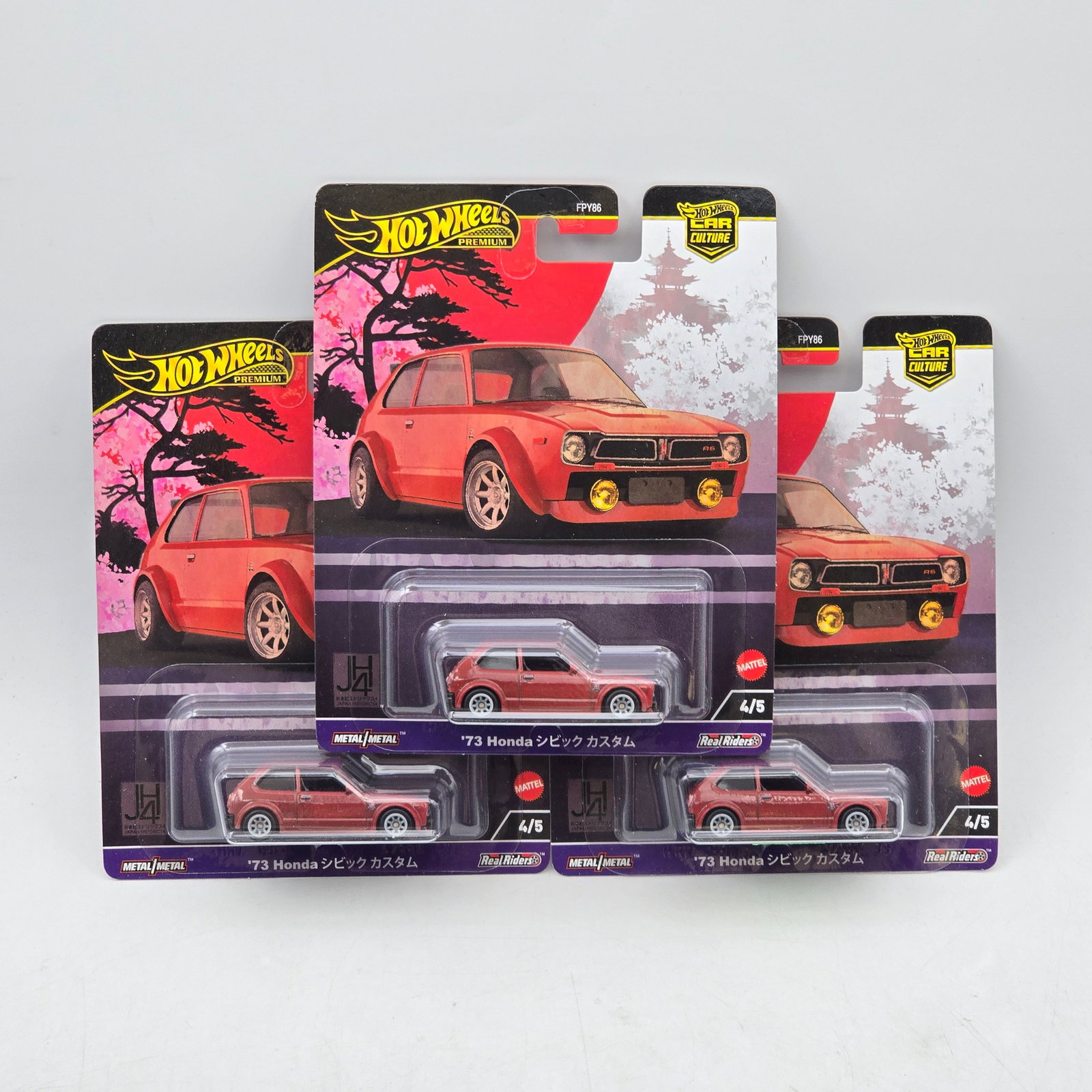Lot of 3 Hot Wheels Japan Historics 4 Premiums: Includes (3) â€™73 Honda Civic Custom premium models from the Car Culture Japan Historics 4 series. Cars-Appear to be in good condition with clean paint, sharp tampo detail, and no obvious wea