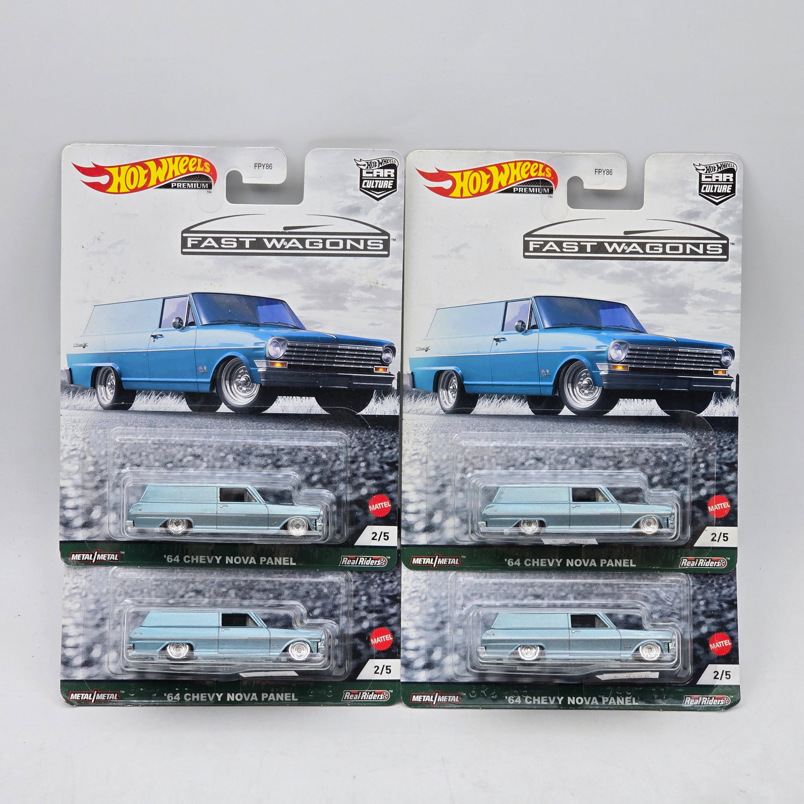 Lot of 4 Hot Wheels Fast Wagons Premiums: Includes (4) â€™64 Chevy Nova Panel premium models from the Car Culture Fast Wagons series. Cars-Look to be in good condition with no notable wear visible. Paint, tampos, glass, base and Real 