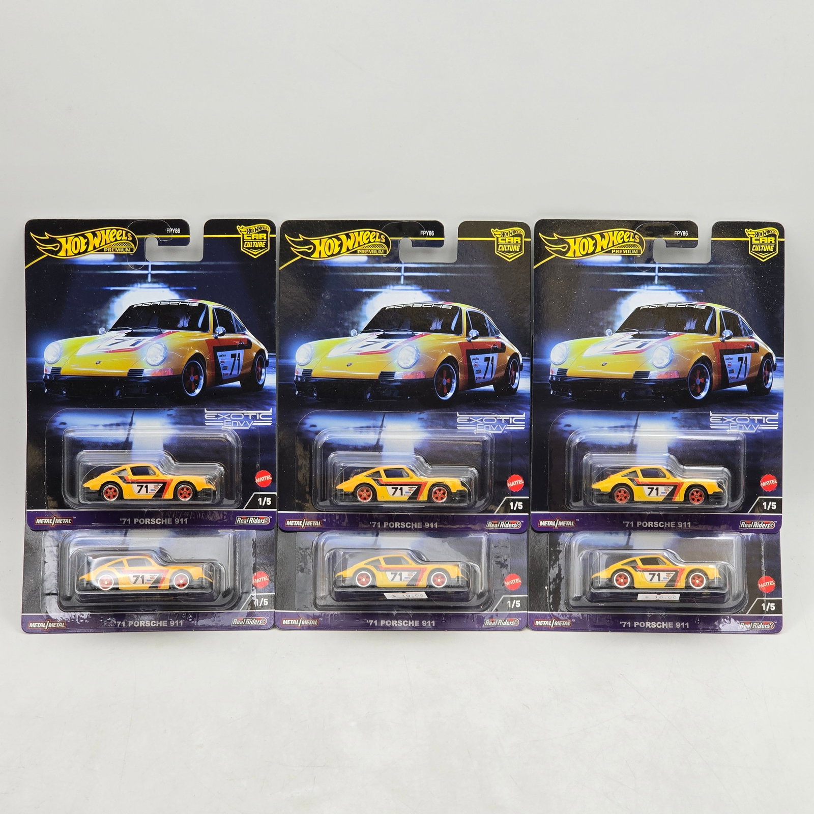 Lot of 6 Hot Wheels Exotic Envy Premiums: Includes (6) â€™71 Porsche 911 premium models from the Car Culture Exotic Envy series. Cars-Appear to be in good condition with clean paint, sharp tampo detail, and no obvious wear visible. Ca