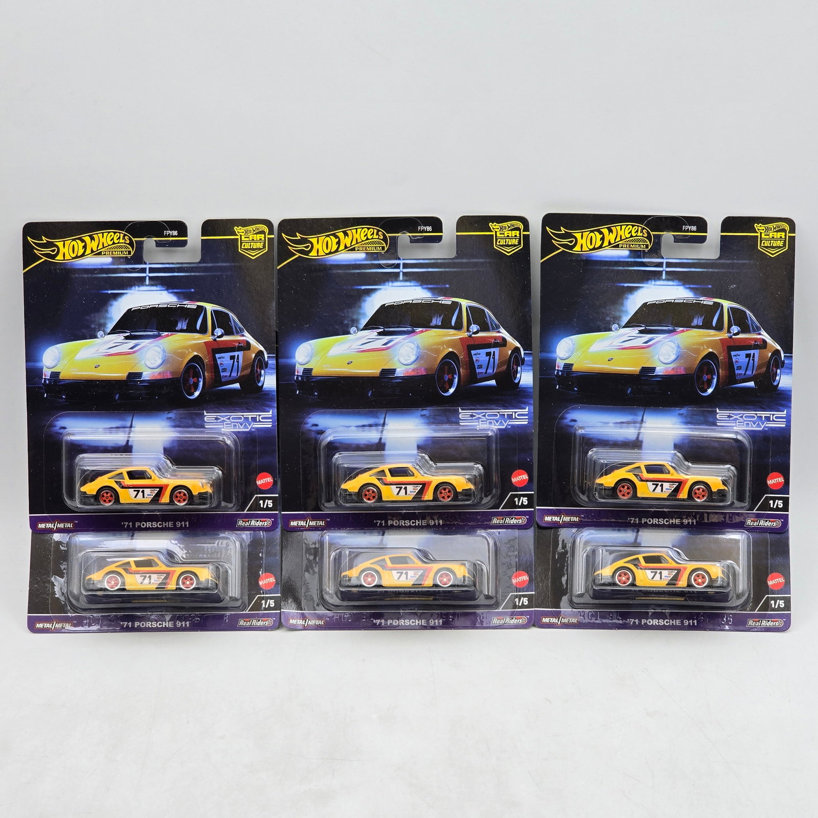 Lot of 6 Hot Wheels Exotic Envy Premiums: Includes (6) â€™71 Porsche 911 premium models from the Car Culture Exotic Envy series. Cars-Appear to be in good condition with clean paint, sharp tampo detail, and no obvious wear visible. Ca