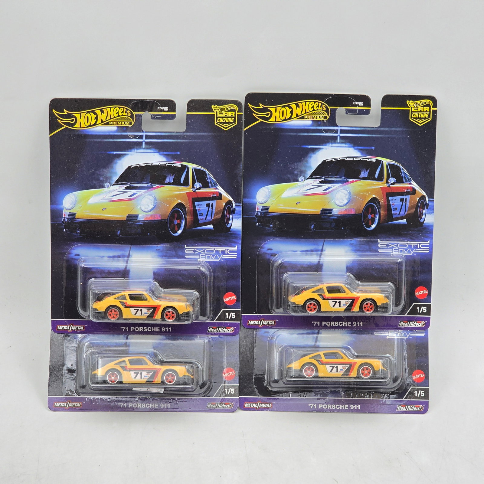 Lot of 4 Hot Wheels Exotic Envy Premiums: Includes (4) â€™71 Porsche 911 premium models from the Car Culture Exotic Envy series. Cars-Appear to be in good condition with clean paint, sharp tampo detail, and no obvious wear visible. Ca
