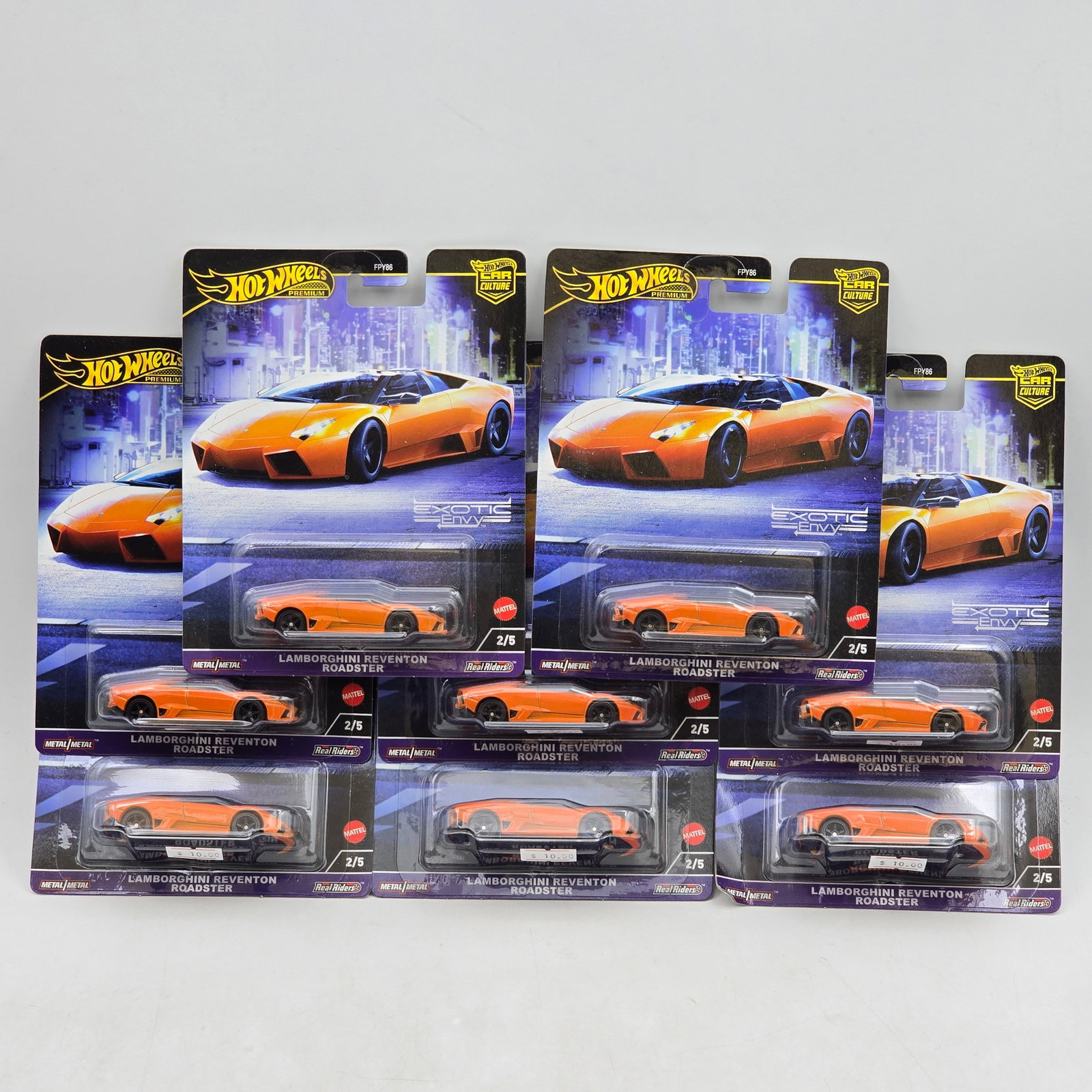 Lot of 8 Hot Wheels Exotic Envy Premiums: Includes (8) Lamborghini Reventon Roadster premium models from the Car Culture Exotic Envy series. Cars-Look to be in good condition with no notable wear visible. Paint, tampos, glass, base and Real R