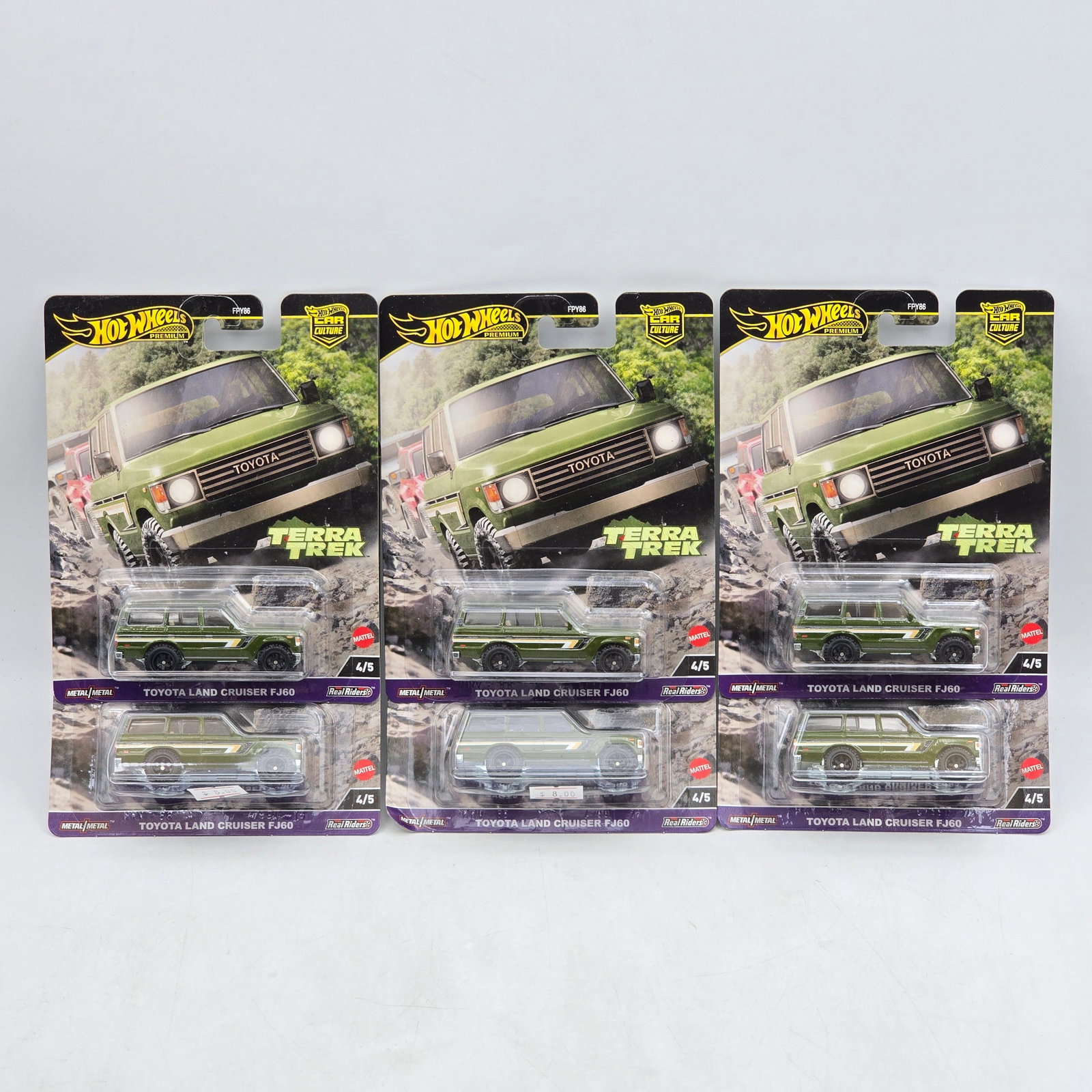 Lot of 6 Hot Wheels Terra Trek Premiums: Includes (6) Toyota Land Cruiser FJ60 premium models from the Car Culture Terra Trek series. Cars-Look to be in good condition with no notable wear visible. Paint, tampos, glass, base and Real Riders 