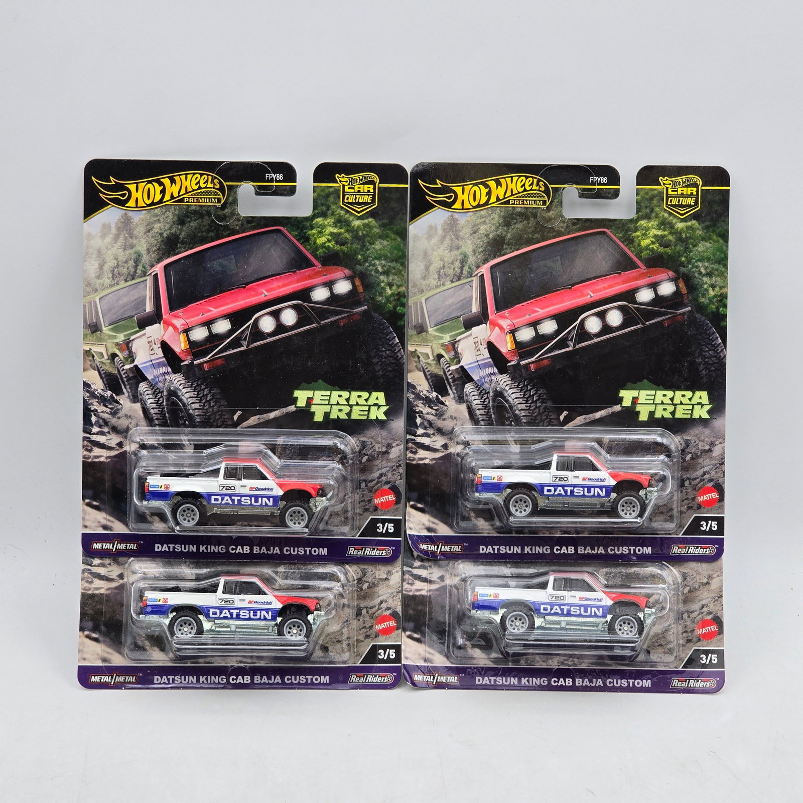 Lot of 4 Hot Wheels Terra Trek Premiums: Includes (4) Datsun King Cab Baja Custom premium models from the Car Culture Terra Trek series. Cars-Appear to be in good condition with clean paint, sharp tampo detail, and no obvious wear visible. C