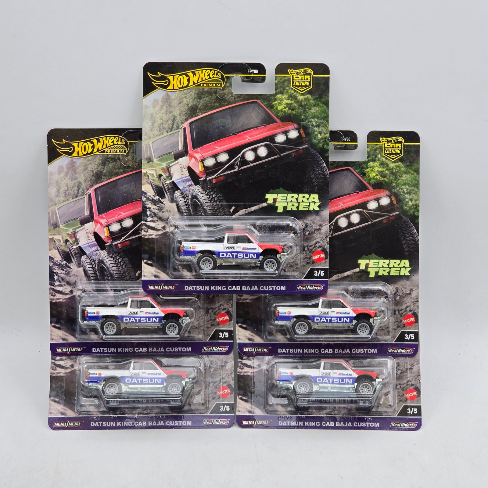 Lot of 5 Hot Wheels Terra Trek Premiums: Includes (5) Datsun King Cab Baja Custom premium models from the Car Culture Terra Trek series. Cars-Appear to be in good condition with clean paint, sharp tampo detail, and no obvious wear visible. C