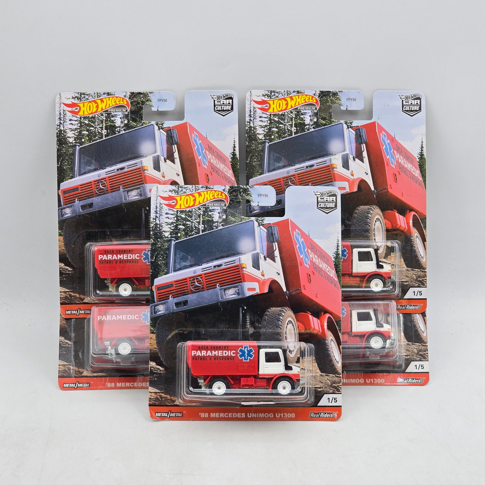 Lot of 3 Hot Wheels Terra Trek Premiums: Includes (3) â€™88 Mercedes Unimog U1300 premium models from the Car Culture Terra Trek series featuring Paramedic Patrol & Response graphics. Cars-Appear to be in good condition with clea