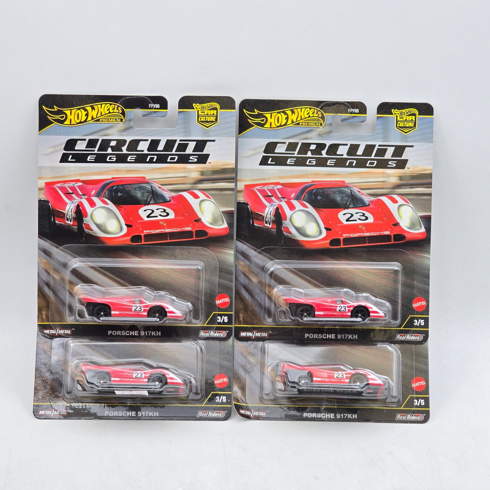 Lot of 4 Hot Wheels Circuit Legends Premiums: Includes (4) Porsche 917KH premium models from the Car Culture Circuit Legends series. Cars-Appear to be in good condition with clean paint, sharp tampo detail, and no obvious wear visible. Cards-Show