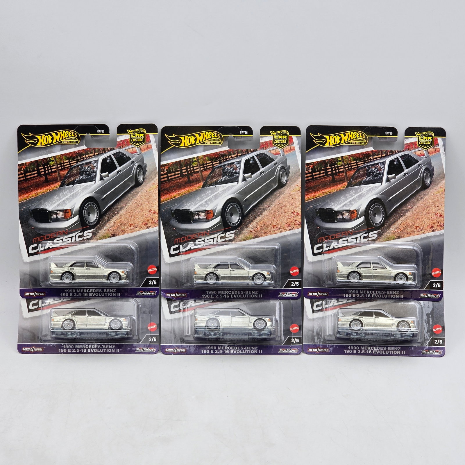 Lot of 6 Hot Wheels Modern Classics Premiums: Includes (6) 1990 Mercedes-Benz 190 E 2.5-16 Evolution II premium models from the Car Culture Modern Classics series. Cars-Appear to be in good condition with clean paint, sharp tampo detail, and no o