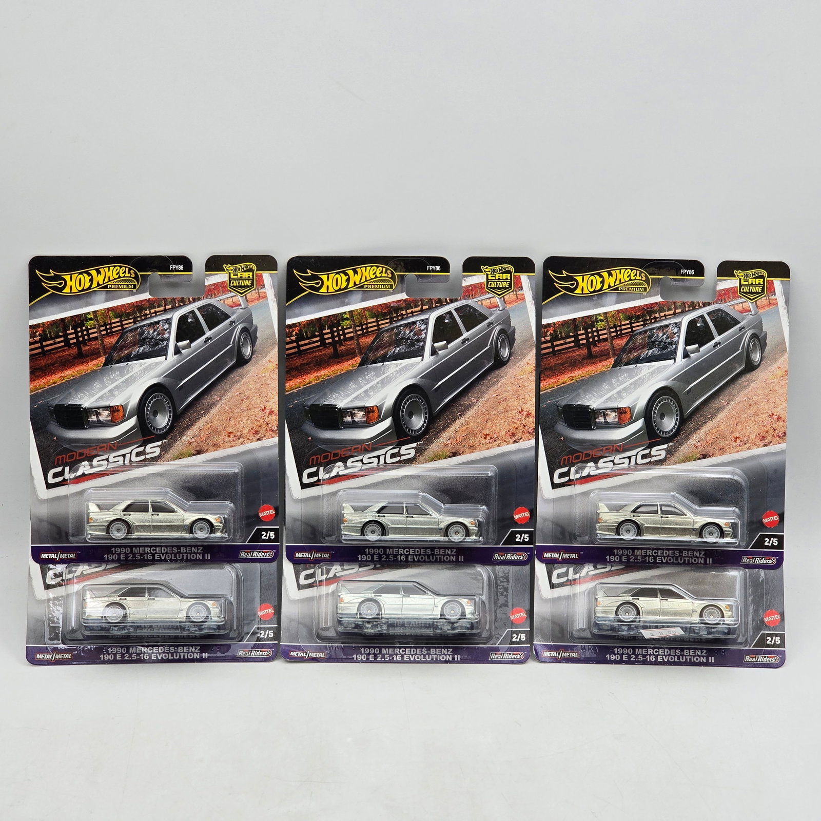 Lot of 6 Hot Wheels Modern Classics Premiums: Includes (6) 1990 Mercedes-Benz 190 E 2.5-16 Evolution II premium models from the Car Culture Modern Classics series. Cars-Appear to be in good condition with clean paint, sharp tampo detail, and no o