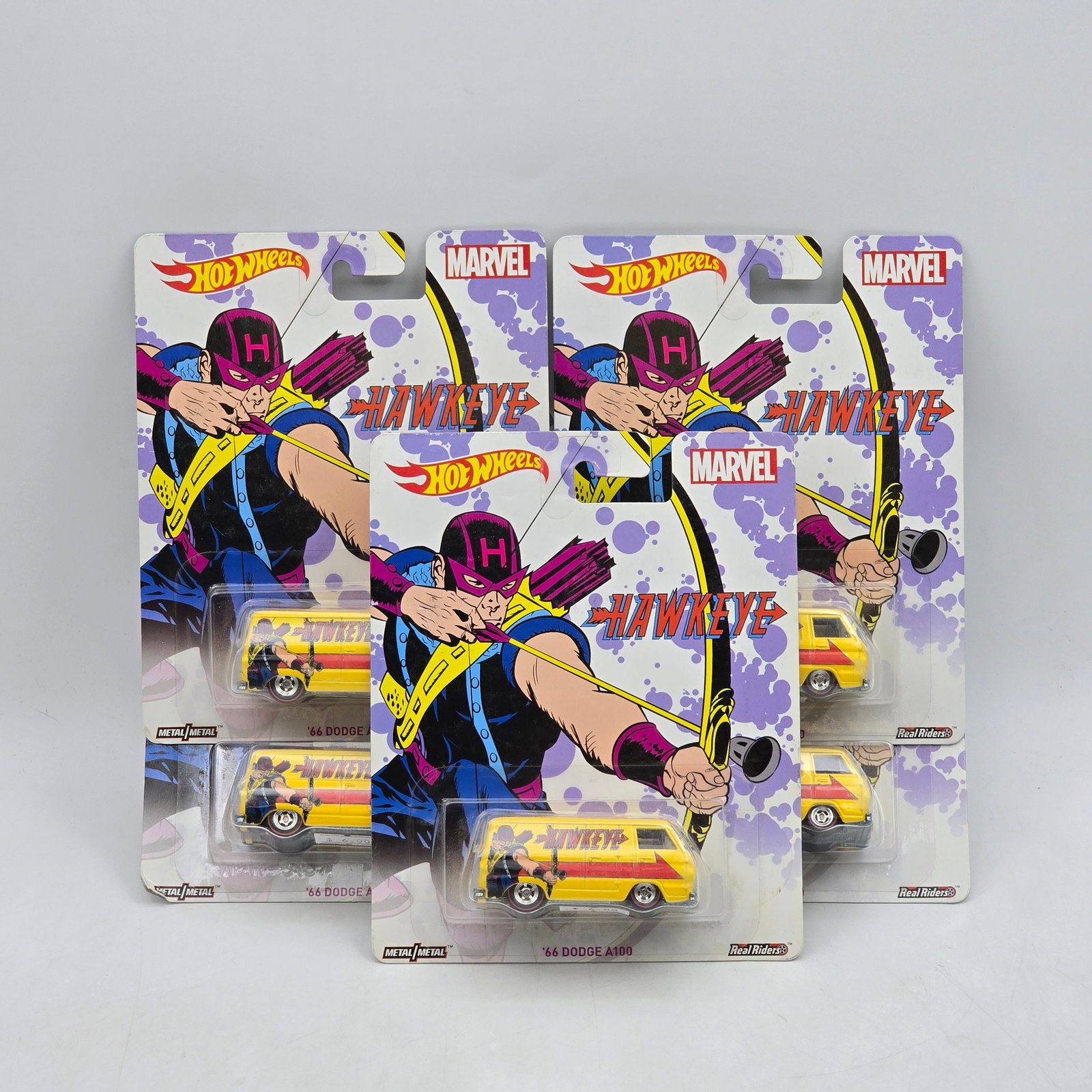 Lot of 5 Hot Wheels Marvel Premiums: Includes (5) â€™66 Dodge A100 premium models featuring Hawkeye artwork from the Marvel series. Cars-Appear to be in good condition with clean paint, sharp tampo detail, and no obvious wear vis