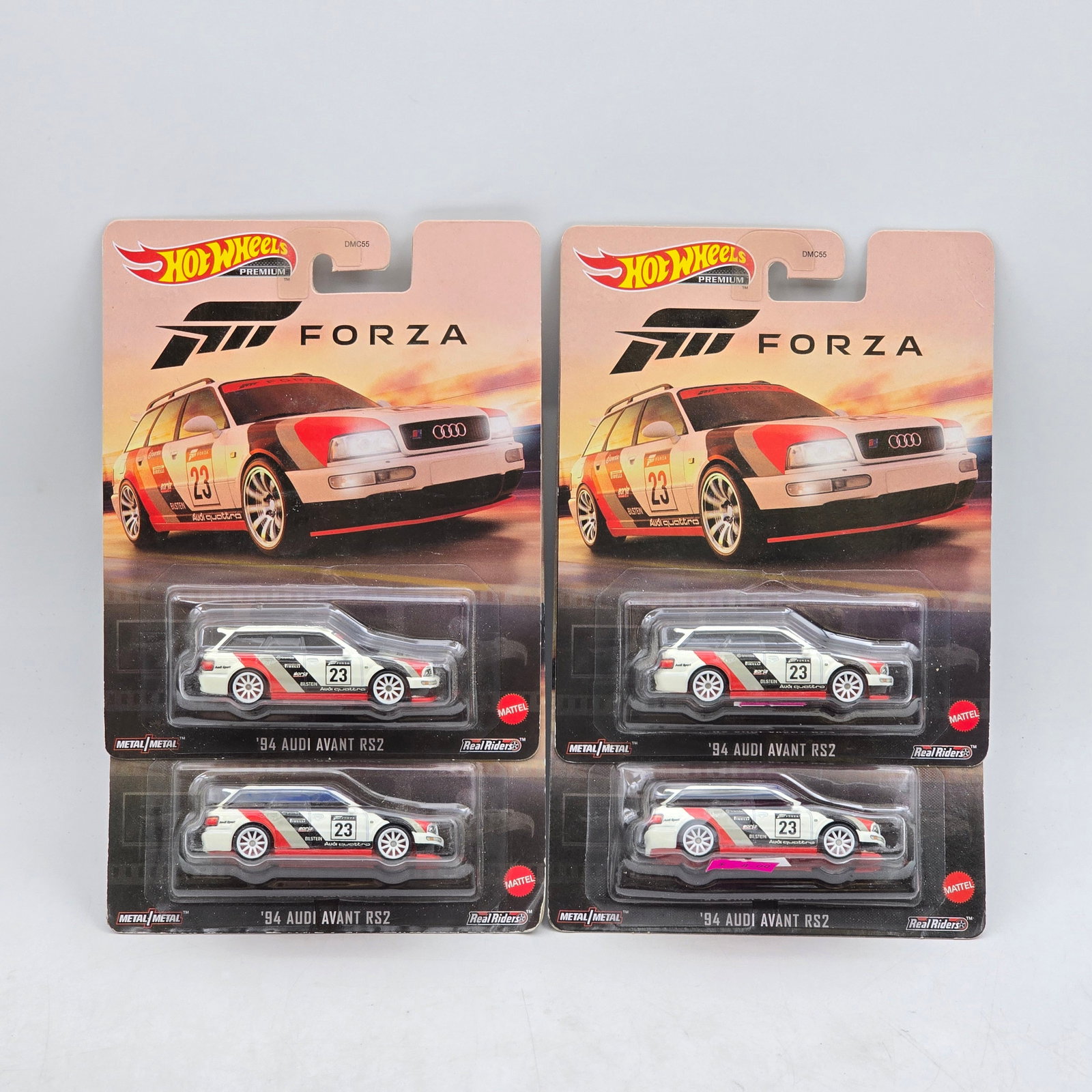 Lot of 4 Hot Wheels Forza Premiums: Includes (4) â€™94 Audi Avant RS2 premium models from the Hot Wheels Forza series. Cars-Look to be in good condition with no notable wear visible. Paint, tampos, glass, base and Real Riders wh