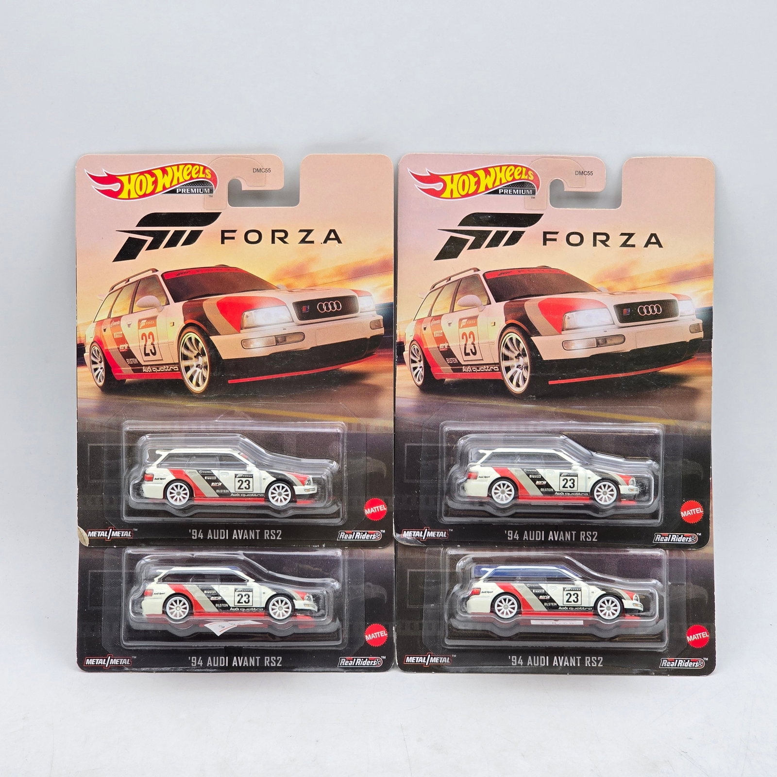 Lot of 4 Hot Wheels Forza Premiums: Includes (4) â€™94 Audi Avant RS2 premium models from the Hot Wheels Forza series. Cars-Look to be in good condition with no notable wear visible. Paint, tampos, glass, base and Real Riders wh