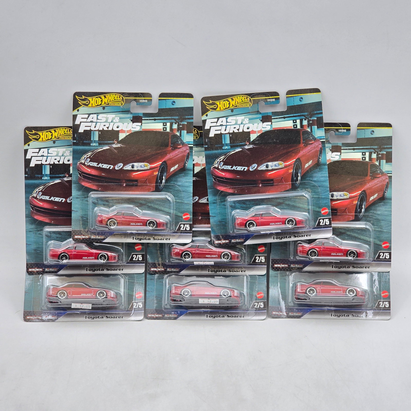 Lot of 8 Hot Wheels Toyota Fast & Furious Premiums: Includes (8) Toyota Soarer premium models from the Fast & Furious series featuring Falken livery graphics. Cars-Appear to be in good condition with clean paint, sharp tampo detail, and no obvious 