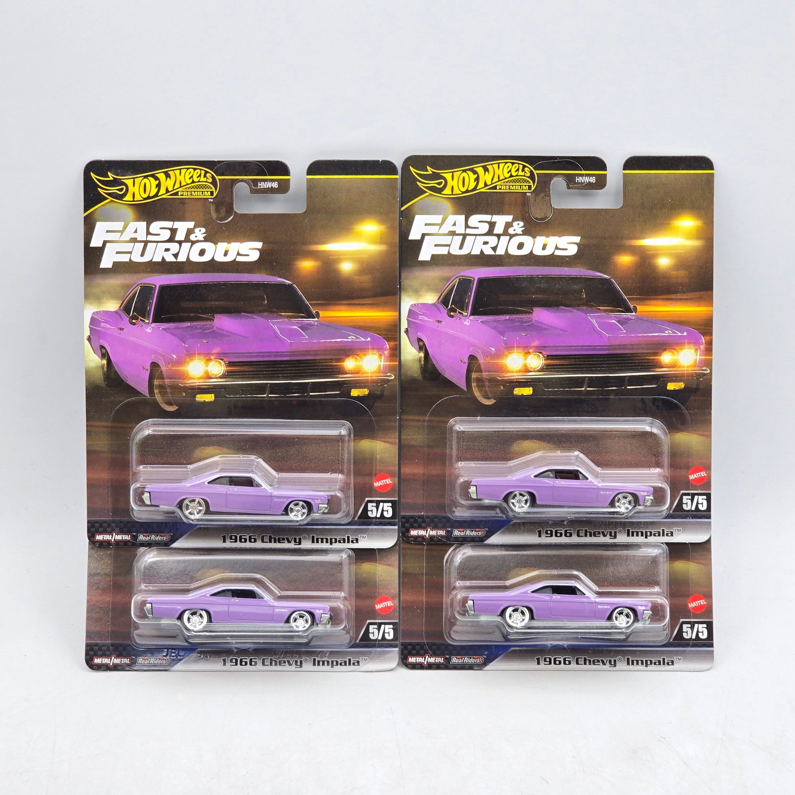 Lot of 4 Hot Wheels Fast & Furious Premiums: Includes (4) 1966 Chevy Impala premium models from the Fast & Furious series. Cars-Look to be in good condition with no notable wear visible. Paint, tampos, glass, base and Real Riders wheels all 