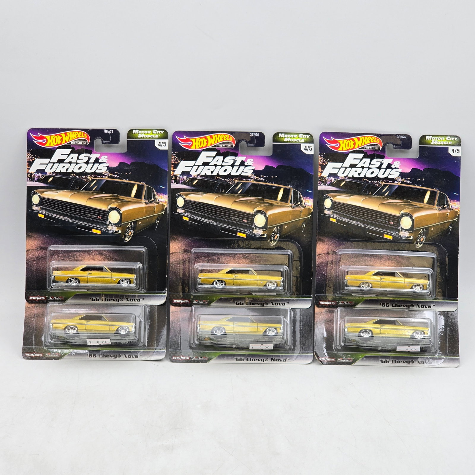Lot of 6 Hot Wheels Fast & Furious Premiums: Includes (6) â€™66 Chevy Nova premium models from the Fast & Furious Motor City Muscle series. Cars-Appear to be in good condition with clean paint, sharp tampo detail, and no obvious wear